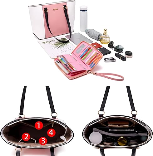 Miniatura 6 de Qiyuer - Bolsos para mujer, carteras, juegos de bolsos con asa superior, bolsos de hombro, bolso de mano, bolso de trabajo con cartera a juego, 3