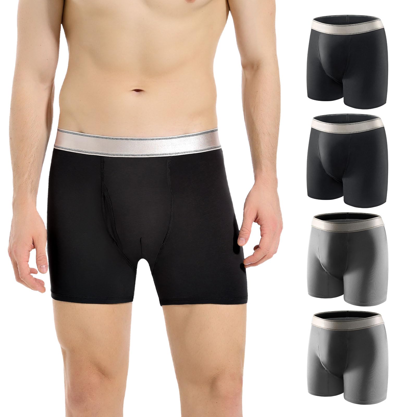 Photo 1 of Carer 4 Pack Incontinence Underwear for Men Washable 150ml High Absorbent Reusable Mens Leakproof Urinary Incontinence Boxer Briefs for Bladder Leak with Front Fly M (2 Black/2 Gray)
