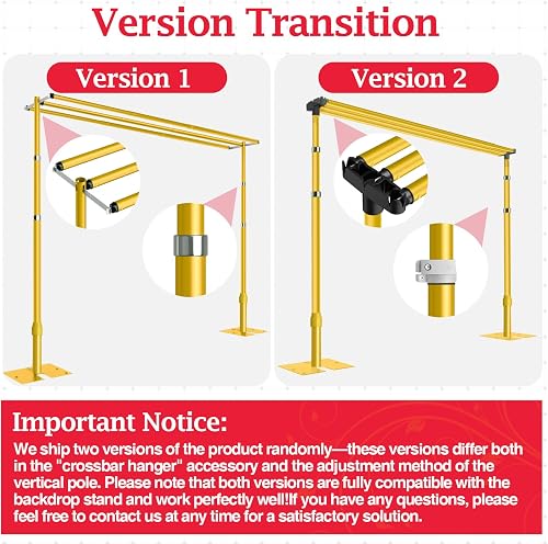 EMART Backdrop Stand Heavy Duty 3mx3m Three Crossbar Pipe and Drape Background Support Kit, Adjustable Metal Frame for Wedding, Birthday, Party Decorations - Gold - 5