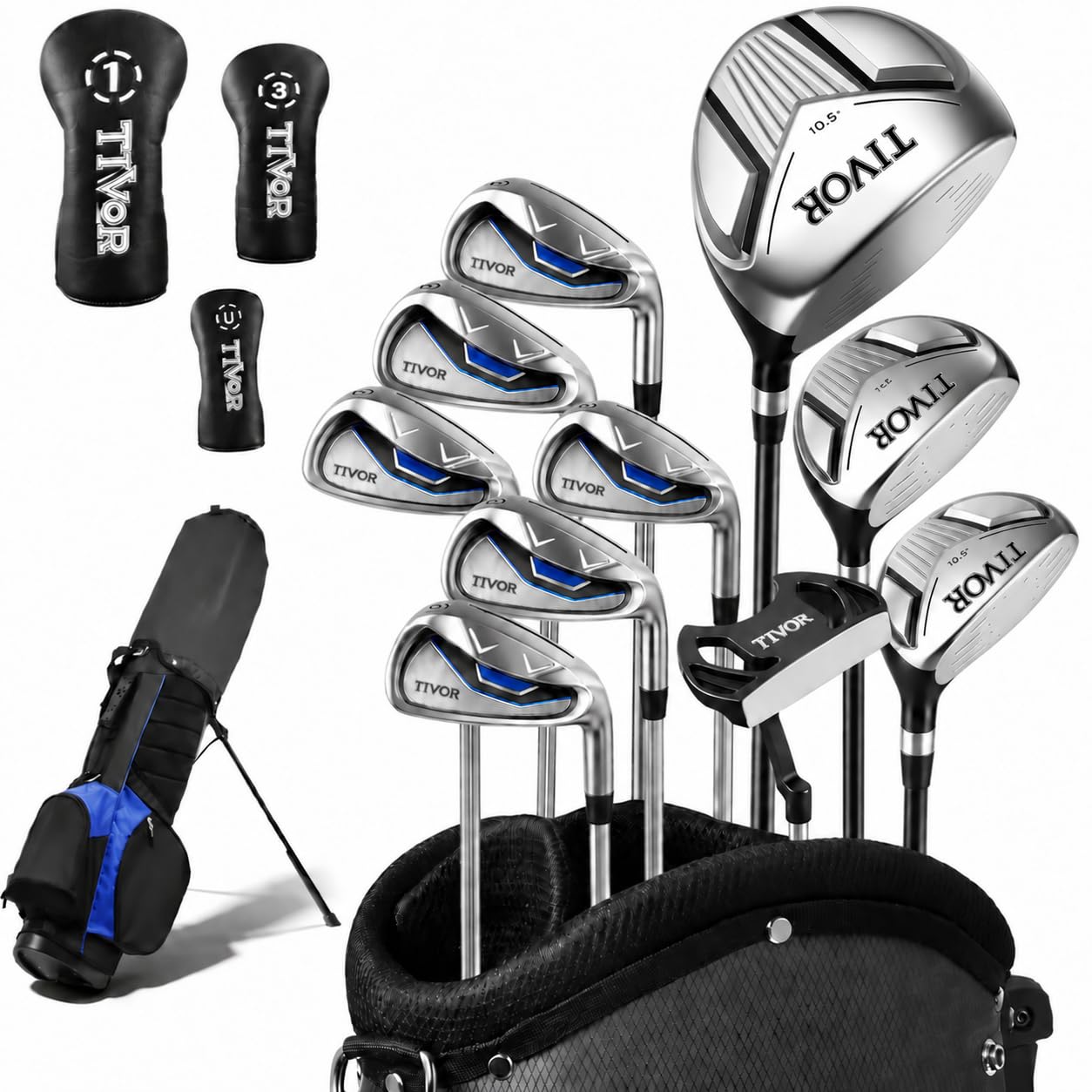 Golf Clubs Set Complete 14-Piece with Driver Fairway Hybrid Irons Putter Stand Bag &amp; 3 Headcovers for Men Women Right Left Handed - Beginner Golf Sets Pink Black