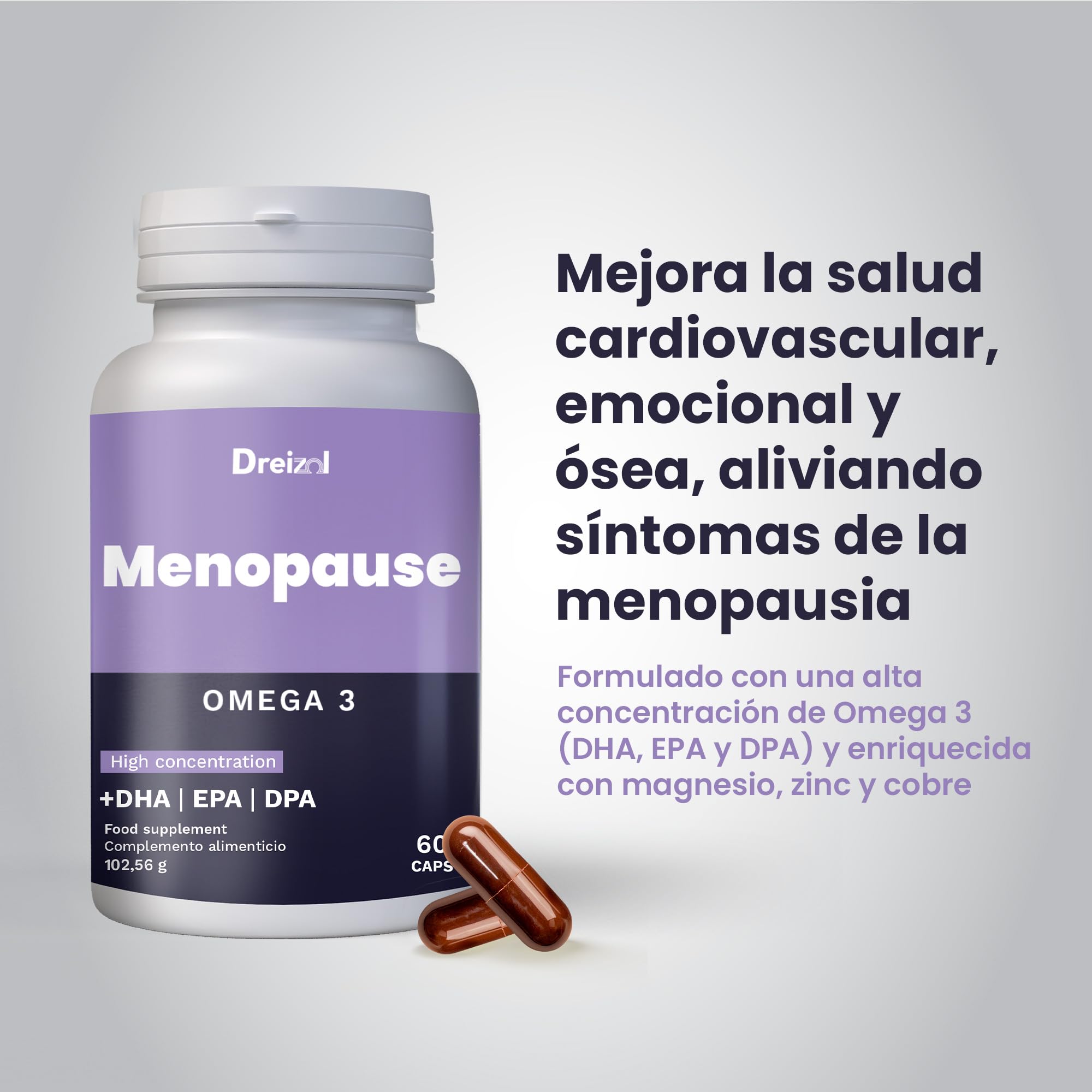 by Brudy Lab - Omega 3 Menopausia - 8 en 1– Cápsulas con DHA, EPA y DPA en Triglicéridos, con Vitaminas y Minerales - Alivia los Síntomas de la Menopausia - Sin Gluten ni Lácteos - 60 Cápsulas