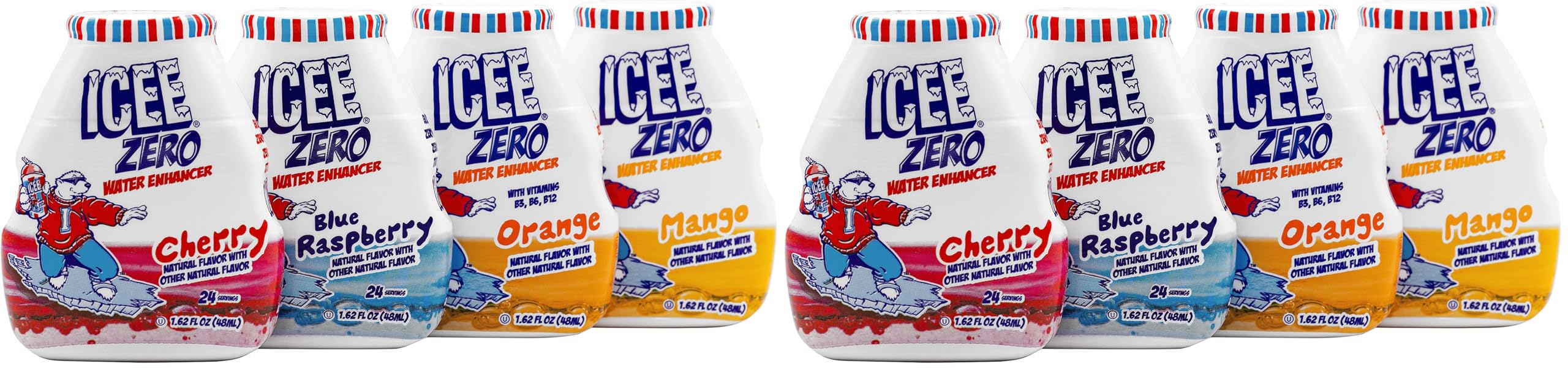 ICEE Zero Calorie Cherry, Blue Raspberry, Orange and Mango Liquid Water Enhancer Drink Mix, Natural Flavor Drops, Sugar Free, 1.62 Fl Oz Concentrate (48 ml) - 4 Ultimate Variety Pack (Pack of 2)