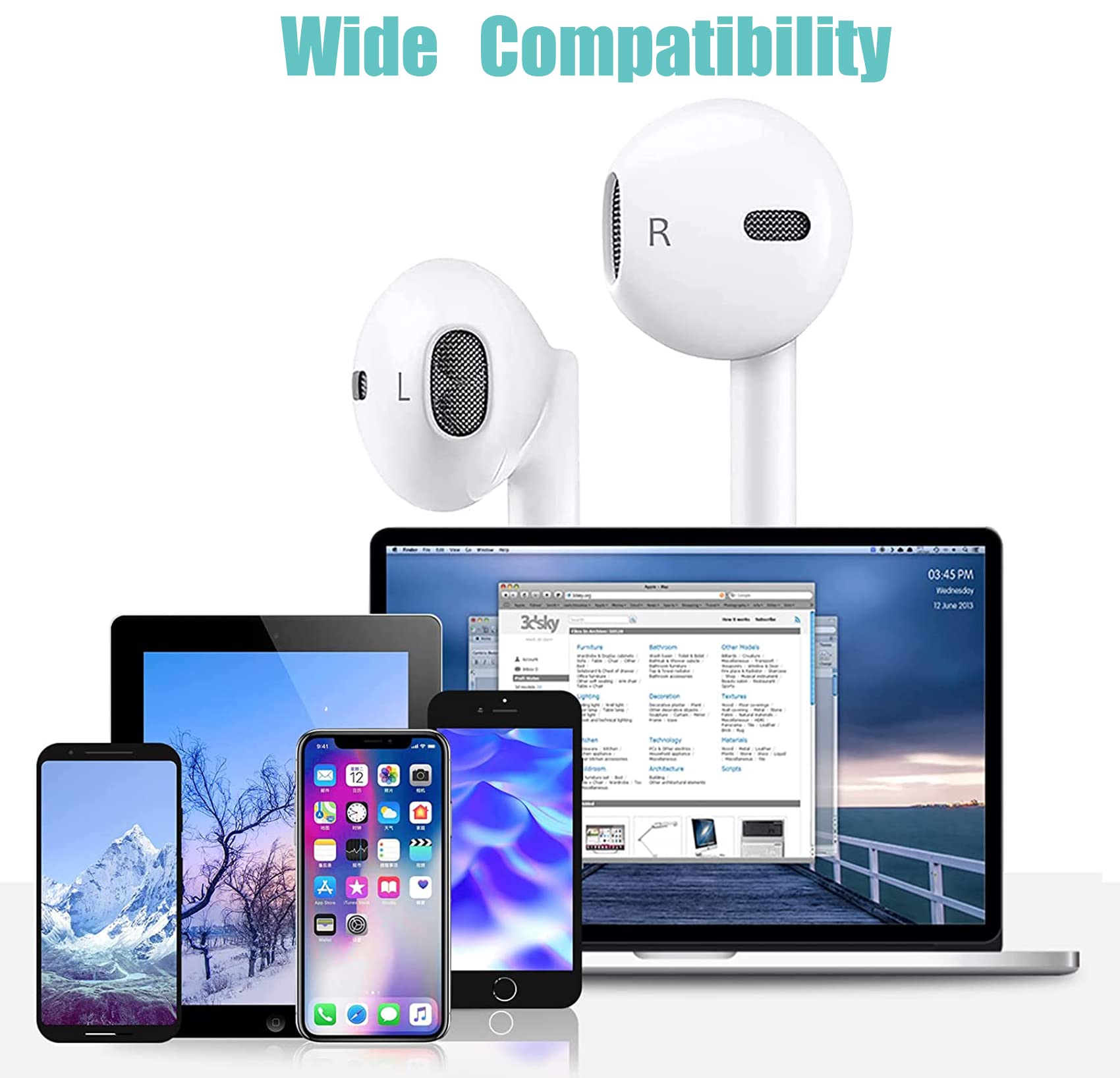 2 Pack iPhone Wired Earbuds, APPLE MFi Certified In Ear Lightning Earphones Headphones Compatible with iPhone 14/13/12/11/8/7/X/Pro/Pro Max iPad (White) — view 6