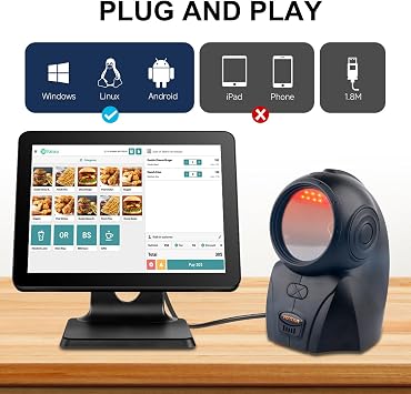 VOTTAN Automatic Omnidirectional Barcode Scanner, USB Wired 1D 2D QR Code Scanner, Hands-Free Screen Scanning Desktop Barcode Reader for Supermarket, Retail Store, Library, Warehouse