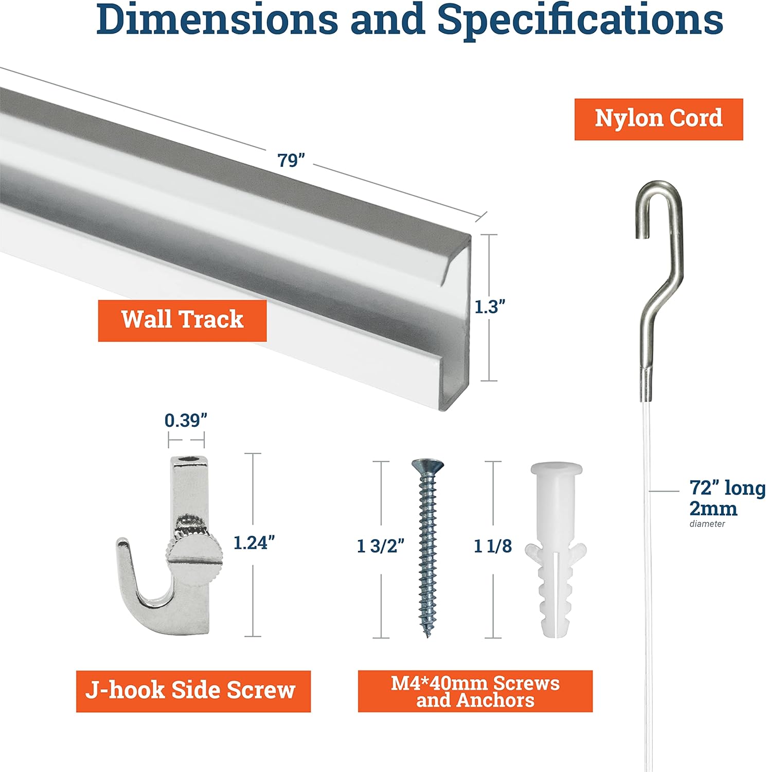 Picture Rail Hanging System Covers 79 Inches | Gallery Wall Hanging System Includes TR101 Picture Rail Track, Nylon Cord, Adjustable Hooks, and Hardware- 1 Pack for Gallery or Home