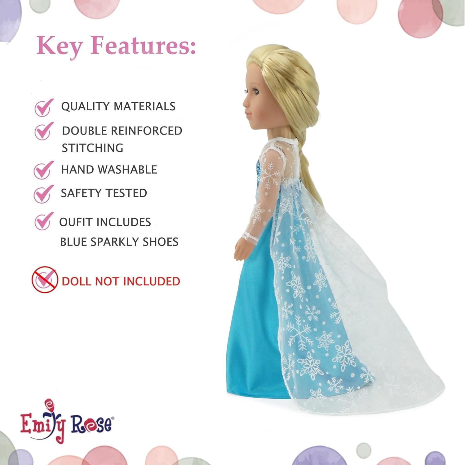 Emily Rose 14" Doll Ice Princess Dress Costume Set - Sparkly Snowflake Shoes Included | Fits 14-14.5" Hard Body Dolls | USA Brand | Doll NOT Included