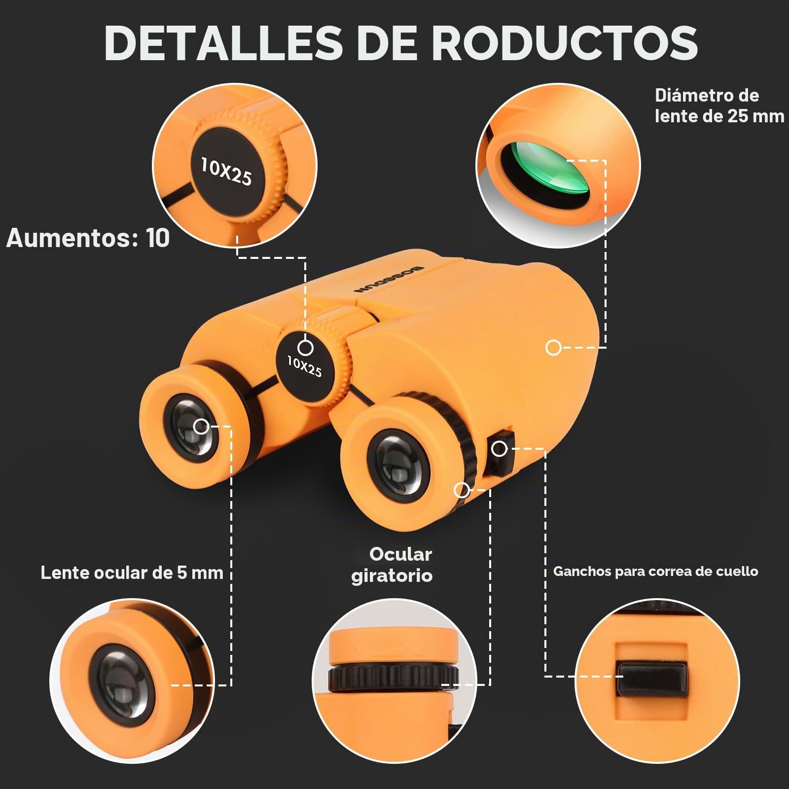 Prismáticos compactos de alto rendimiento 10 x 25, impermeables, a prueba de niebla y golpes para niños, observación de aves