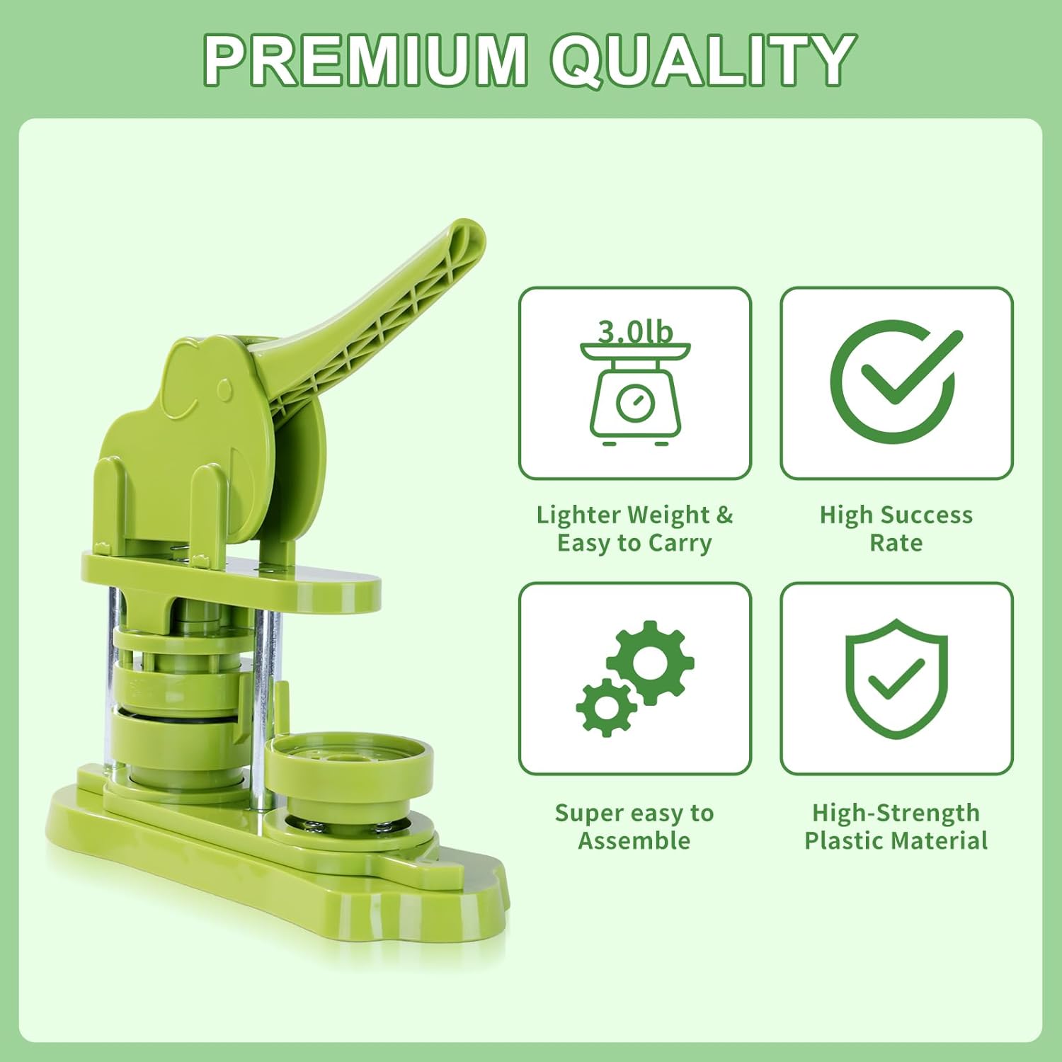 Button Maker Machine 58mm (2.25 in) Installation-Free, DIY Button Pin Maker Machine, Button Badge Press Machine with Free 50pcs Button Maker-Green