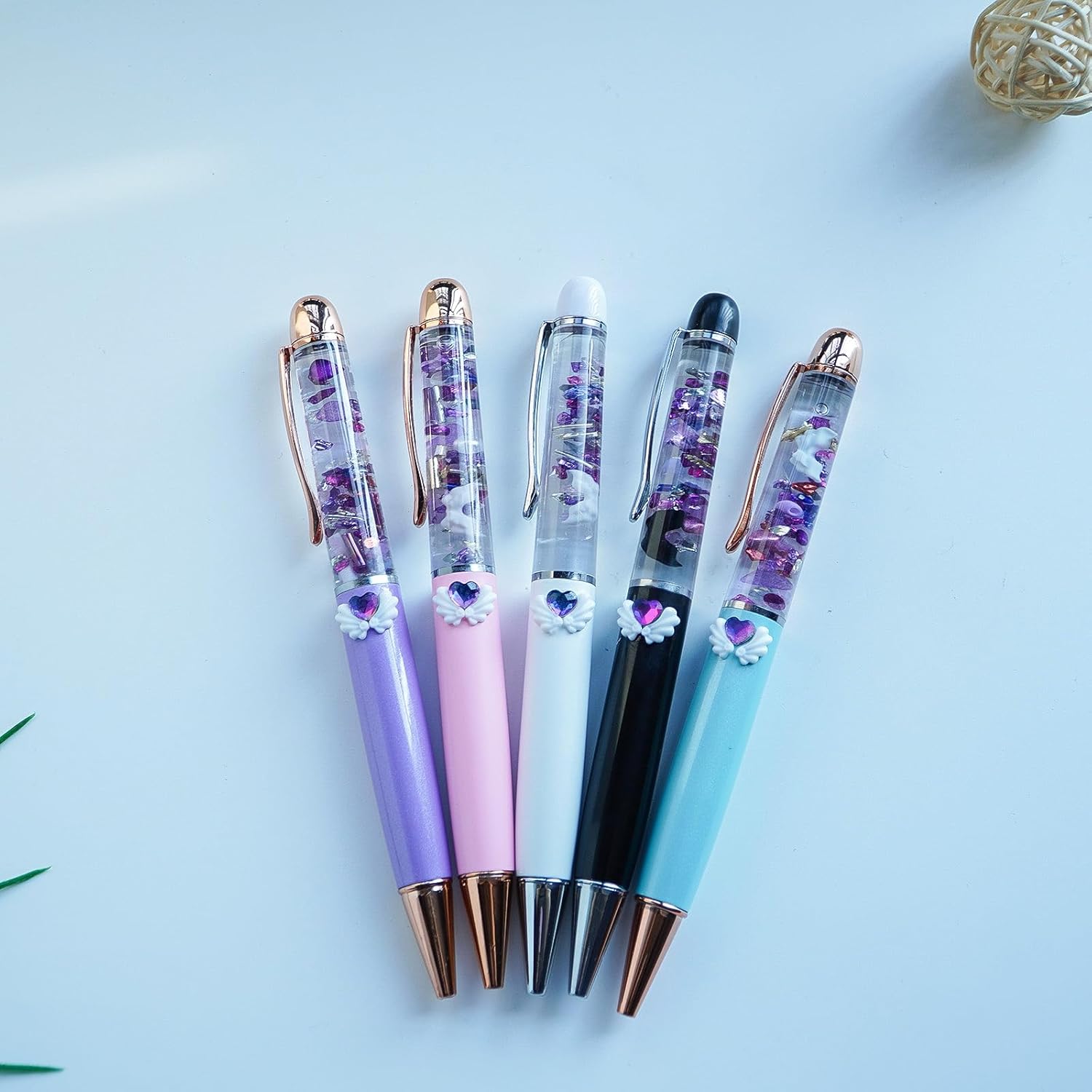 Angel Wing Cute 3D Floater Liquid Writing Journaling Office Pen Unique Gifs Set of 5 Pens