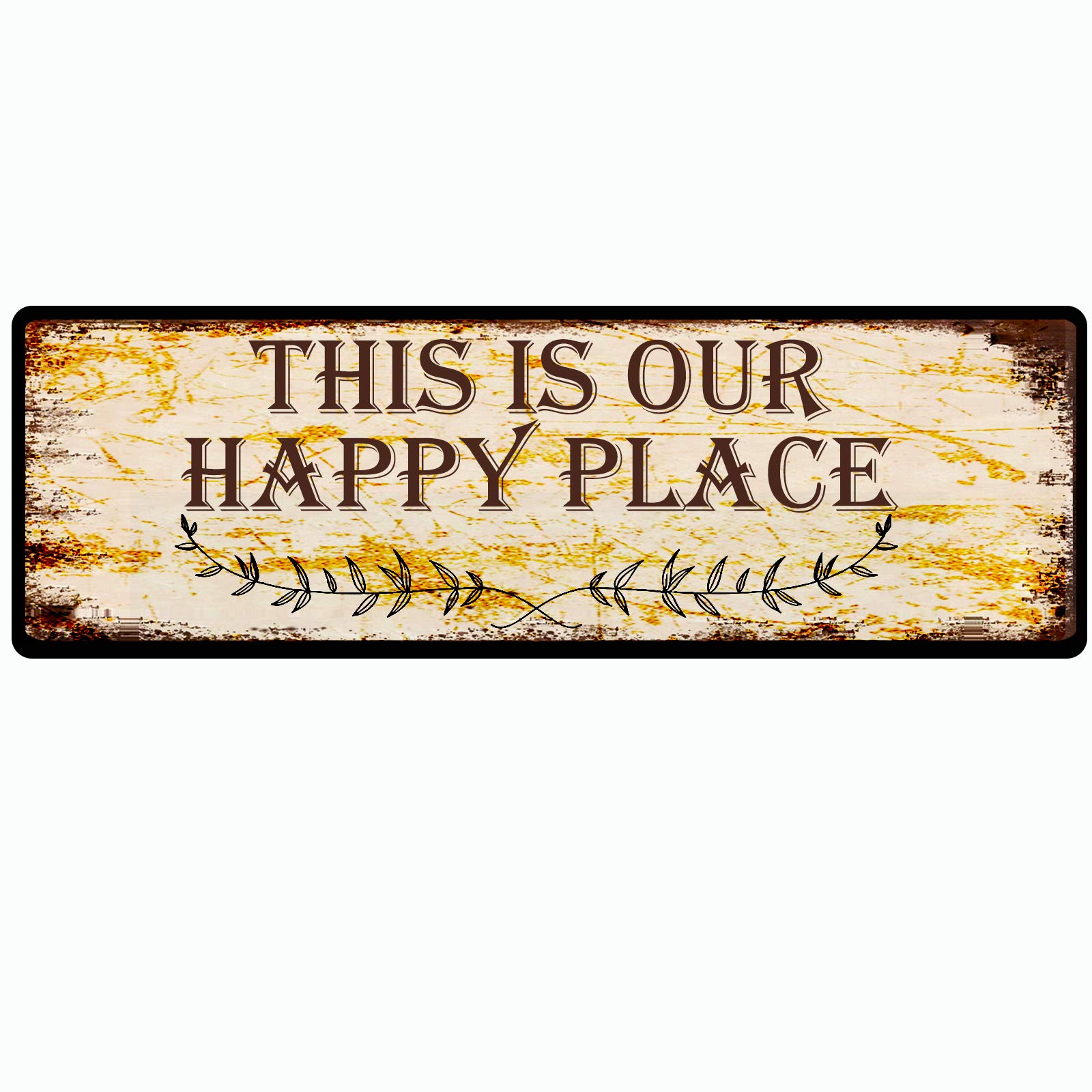 Vintage Our Happy Place Art Plaque for Bedroom Kitchen Garden Wall Pub Club Coffee Hanging Decor 4x16 Inch