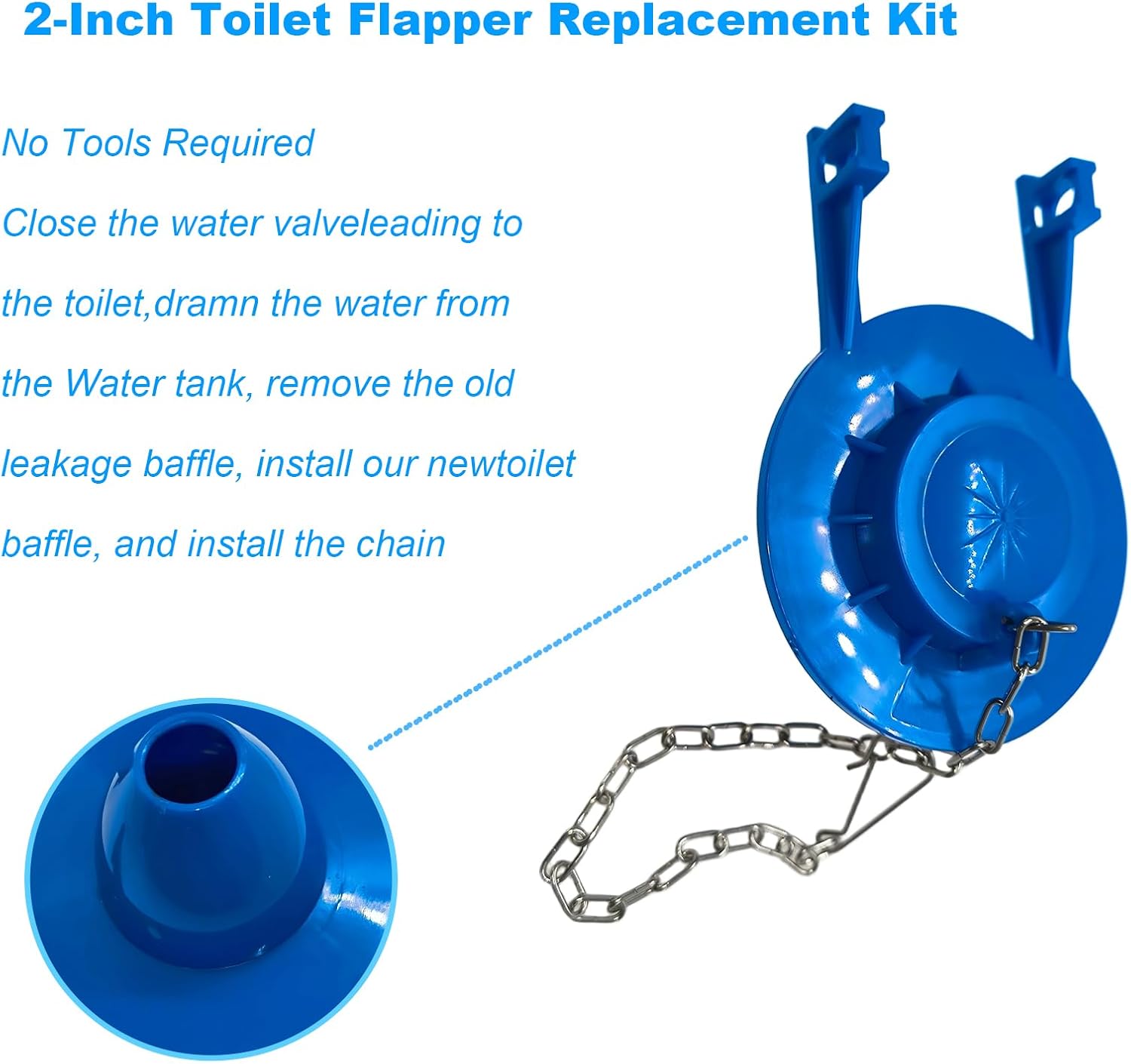 2 Inch Toilet Flapper Replacement Kit – Universal Toilet Tank Flapper with Stainless Steel Chain – Toilet Flapper for Toilet Tank Repair, Fits Most 2 Inch Flush Valve Toilets (2) | Universal Fit, Tank Repair, Fits Most 2 Inch Valves