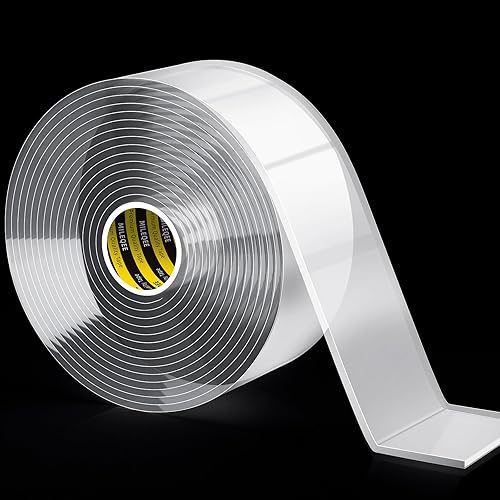 MILEQEE Cinta transparente de doble cara 118 pulgadas x 984 pies 98ft tiras adhesivas de pegamento superadhesivas de dos caras resistentes adhesivo