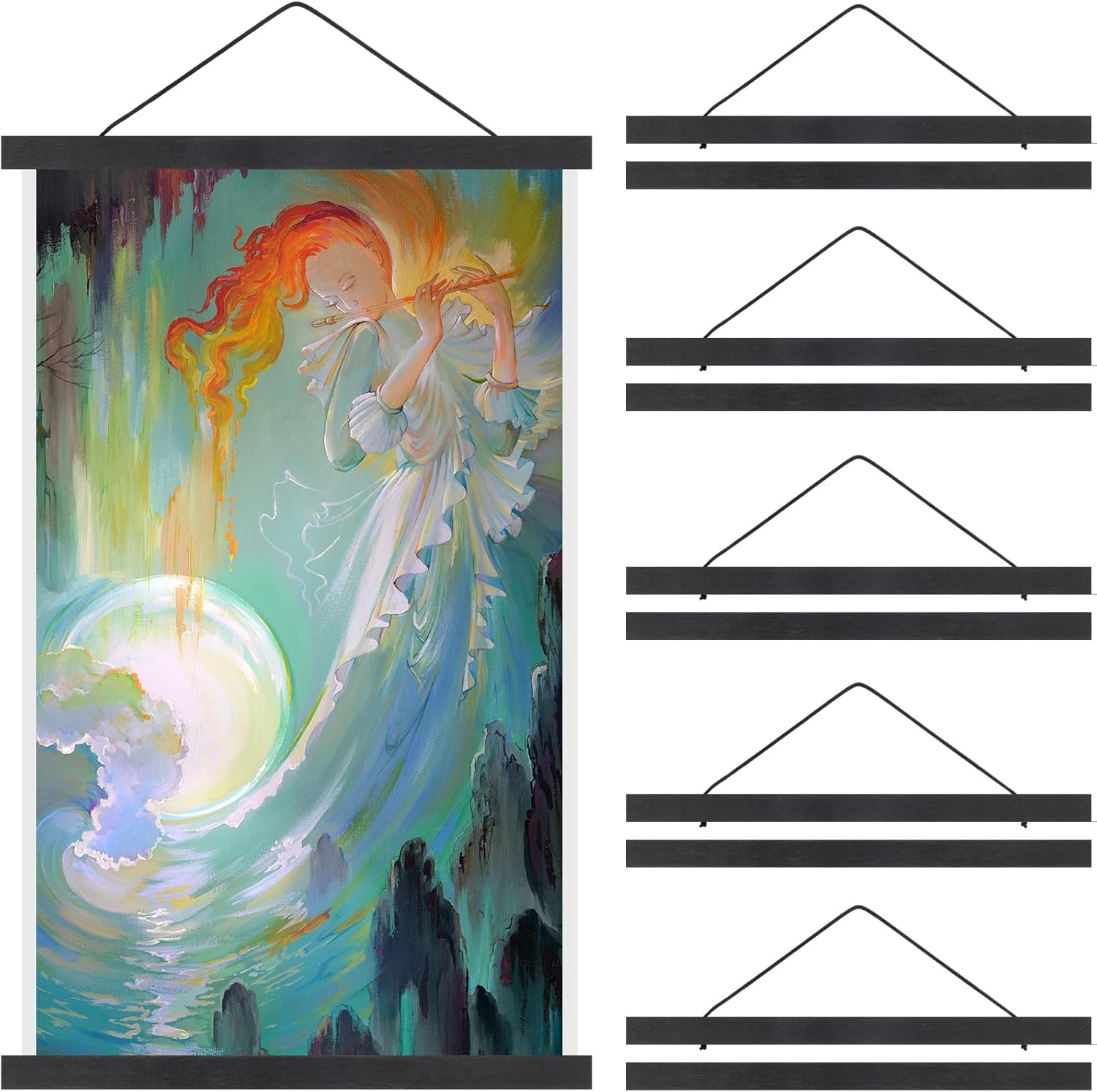 Kanayu 6 Pack Magnetic Poster Frame Hanger Light Wooden Frames for Teak Wooden Poster Hanging Kit for Walls Maps Prints Photos Pictures Canvas Artwork Display(16 Inch,Black)