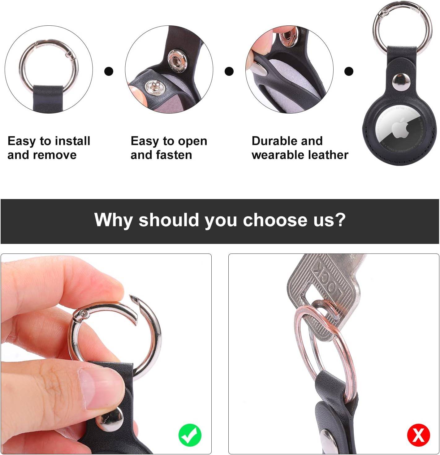 king ma air tag holder keychain case 4 pack waterproof airtag leather key ring cover for apple air tag accessories works with keychain bags dog col