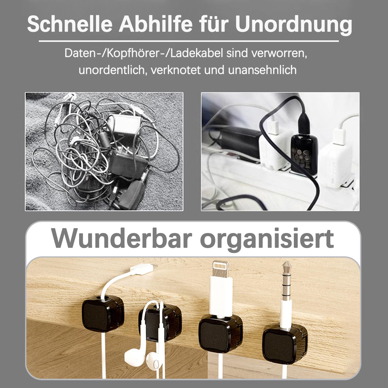 6 Clip Magnetiche Per Cavi – Organizer Da Scrivania Autoadesivo Per USB, HDMI, Cavo Ricarica