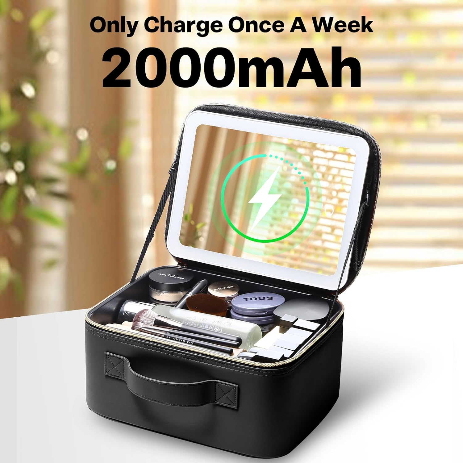 Travel Makeup Bag with LED Mirror, Large 12 Inch Cosmetic Train Case with Jewelry Organizer, 10X Magnifying Mirror, Adjustable Dividers for Cosmetics Makeup Brushes Toiletry, Includes 6 Velvet Pouches