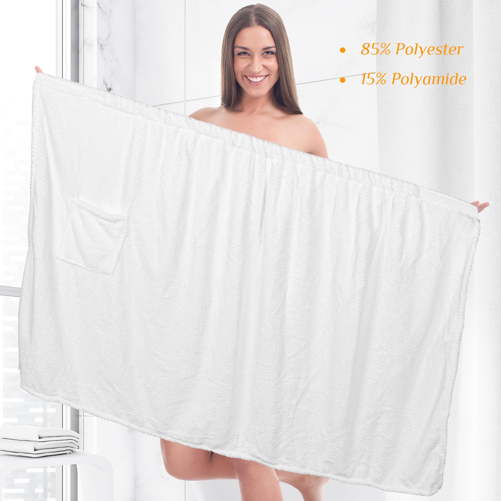 12 piezas de bata de spa para mujer, toallas de spa con bolsillo ajustable, toallas ligeras para baño y ducha, Blanco 4