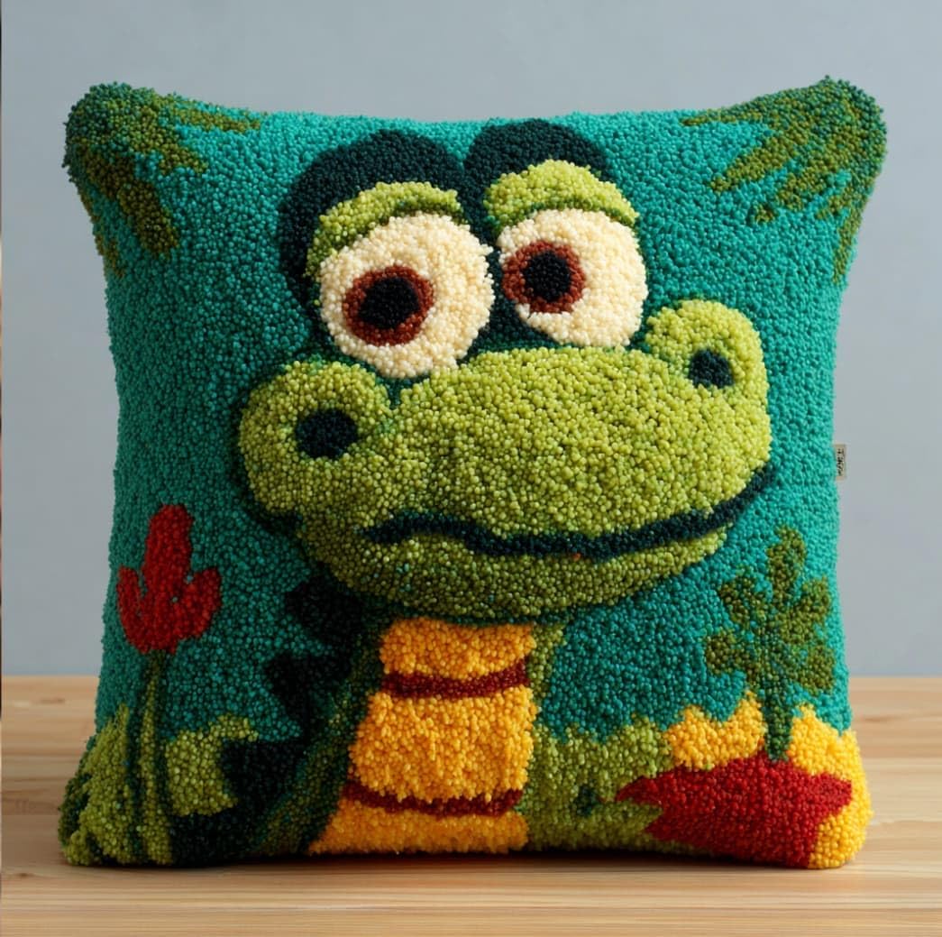 Taxpy Latch Hook Cushion Kits Lizards Pillowcase Kits Embroidery Kit 17X17 Inch DIY Needlework Pillow Cover Sofa Cushion Rug Making