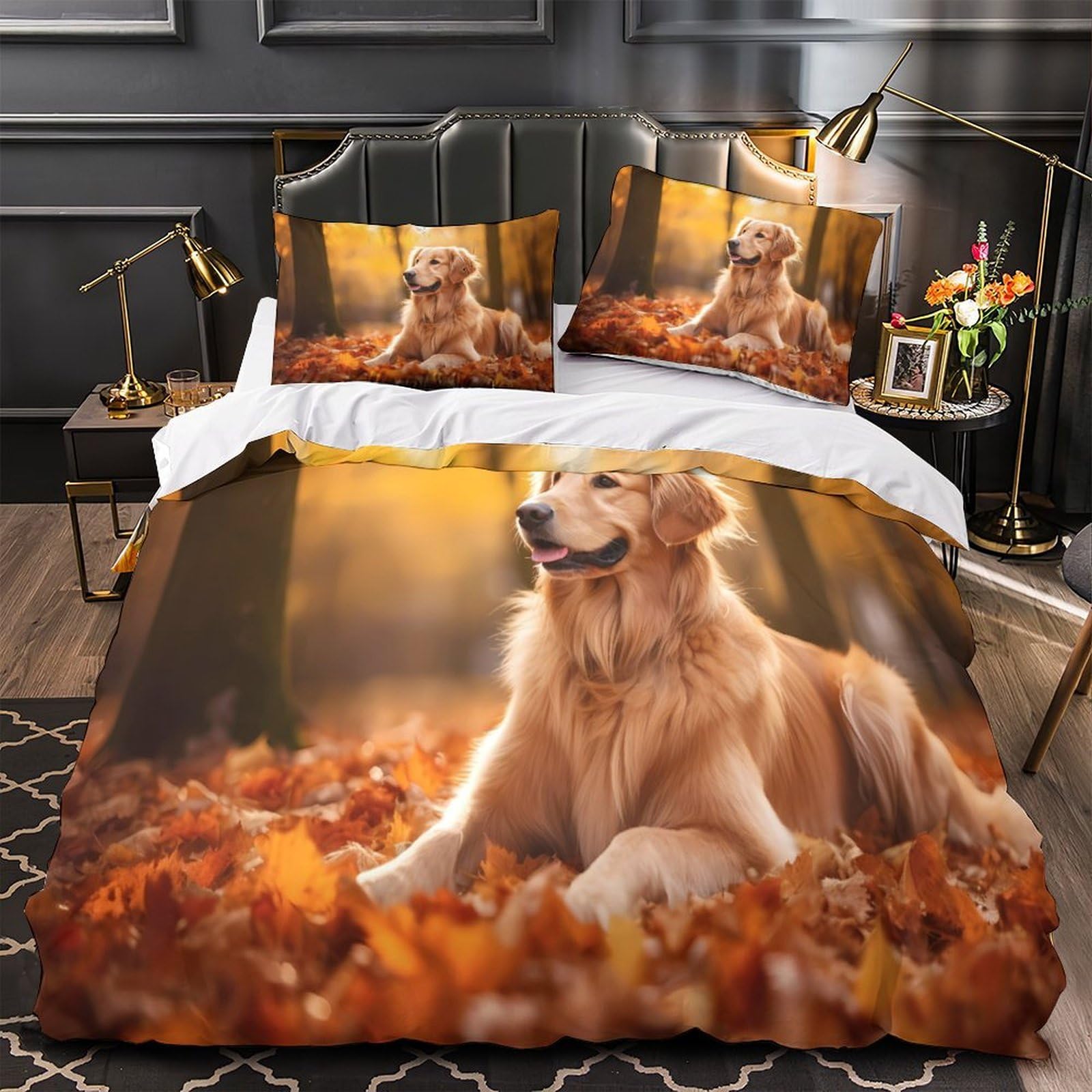 Housse de couette respirante imprimé 3D chien en microfibre résistante