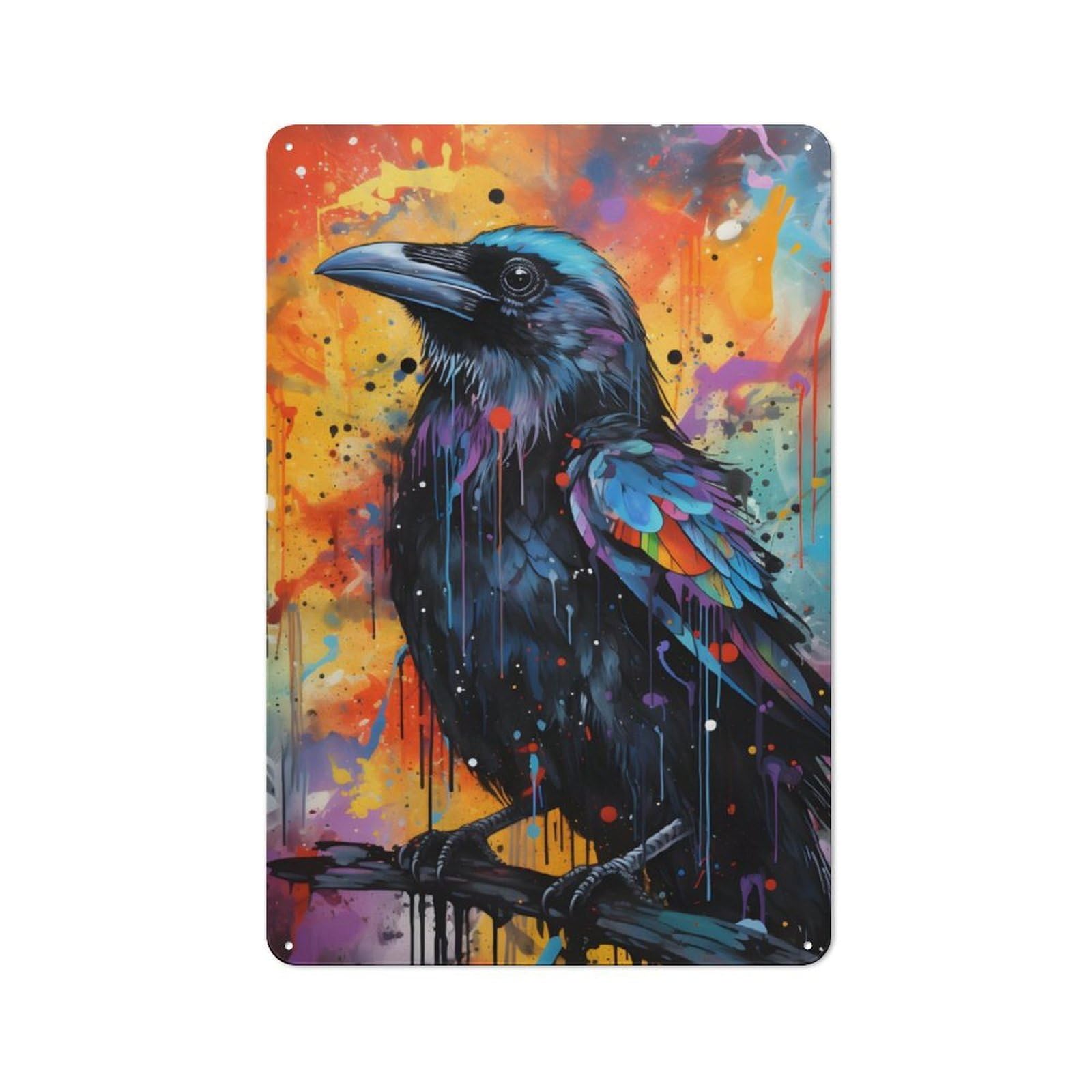 Junmoney Abstract Raven Watercolor 30X20cm Retro Metal Sign With For Café Or Restaurant, For Collectors Decorating Cafés And Restaurants