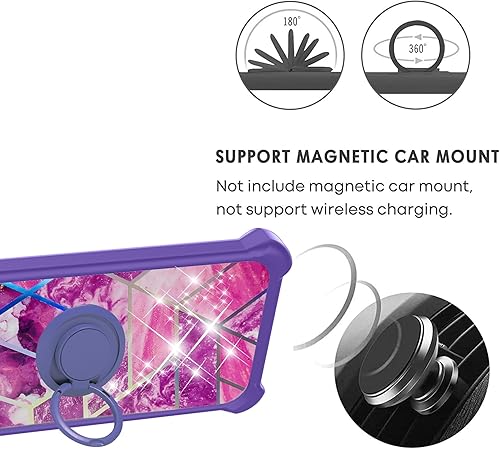 Miniatura 4 de Funda para Vivo V27e compatible con Vivo V27e con protector de pantalla de vidrio templado, policarbonato duro + silicona suave, soporte de anillo,