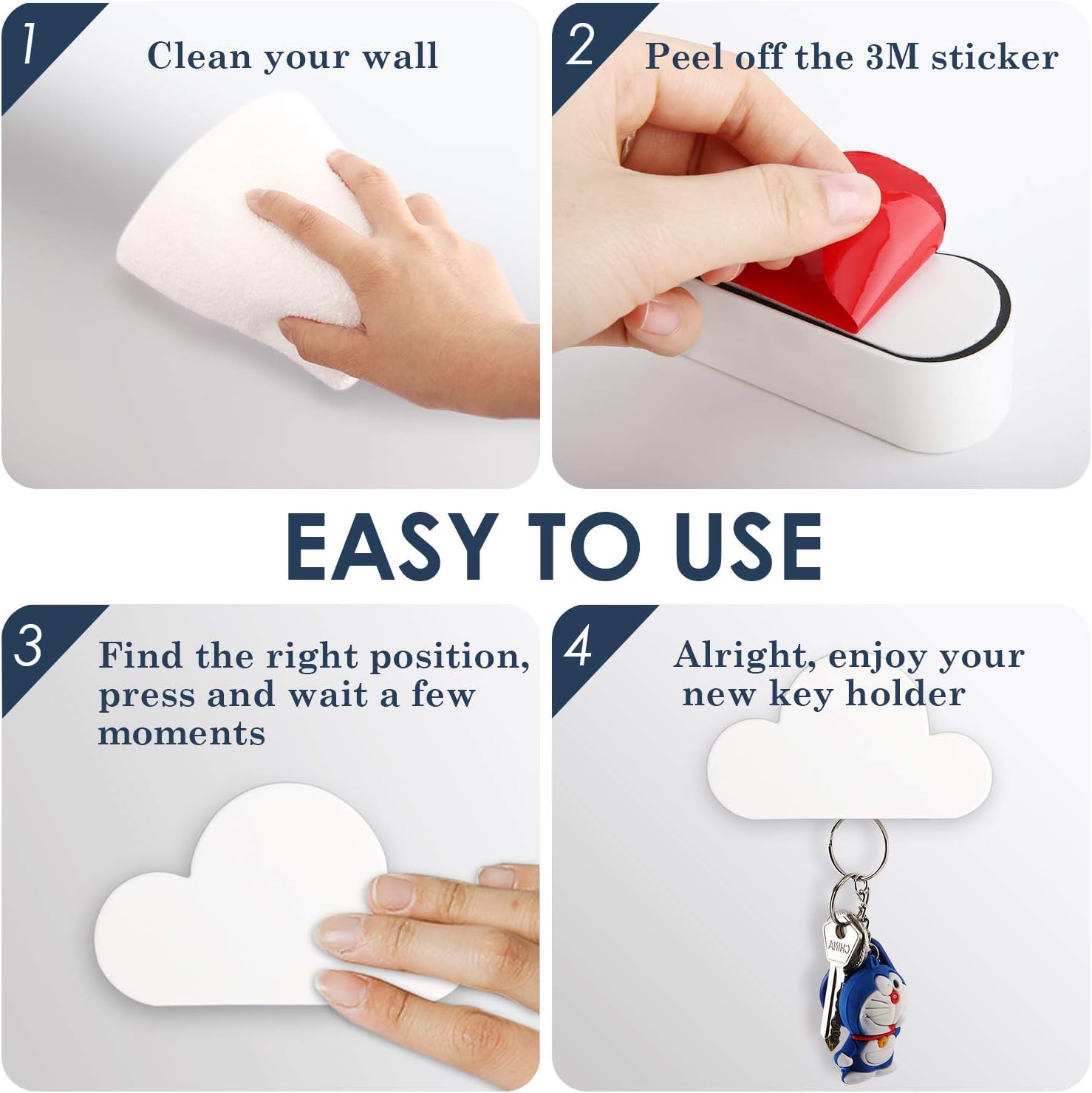 MoKo Magnetic Key Holder, [2 Pack] Magnetic Key Rack Organizer Hooks with Adhesive Magnetic Key Ring Holder for Wall Door - White