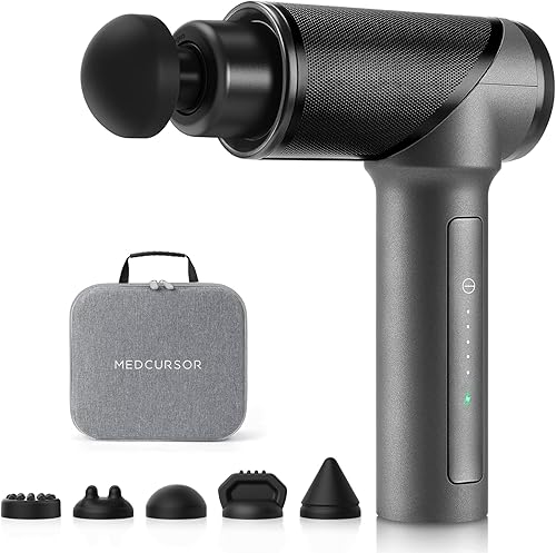 Medcursor Percussion Massage Gun with Brushless Motor, 6 Massage Heads and 5 Speeds for Deep Tissue Massage