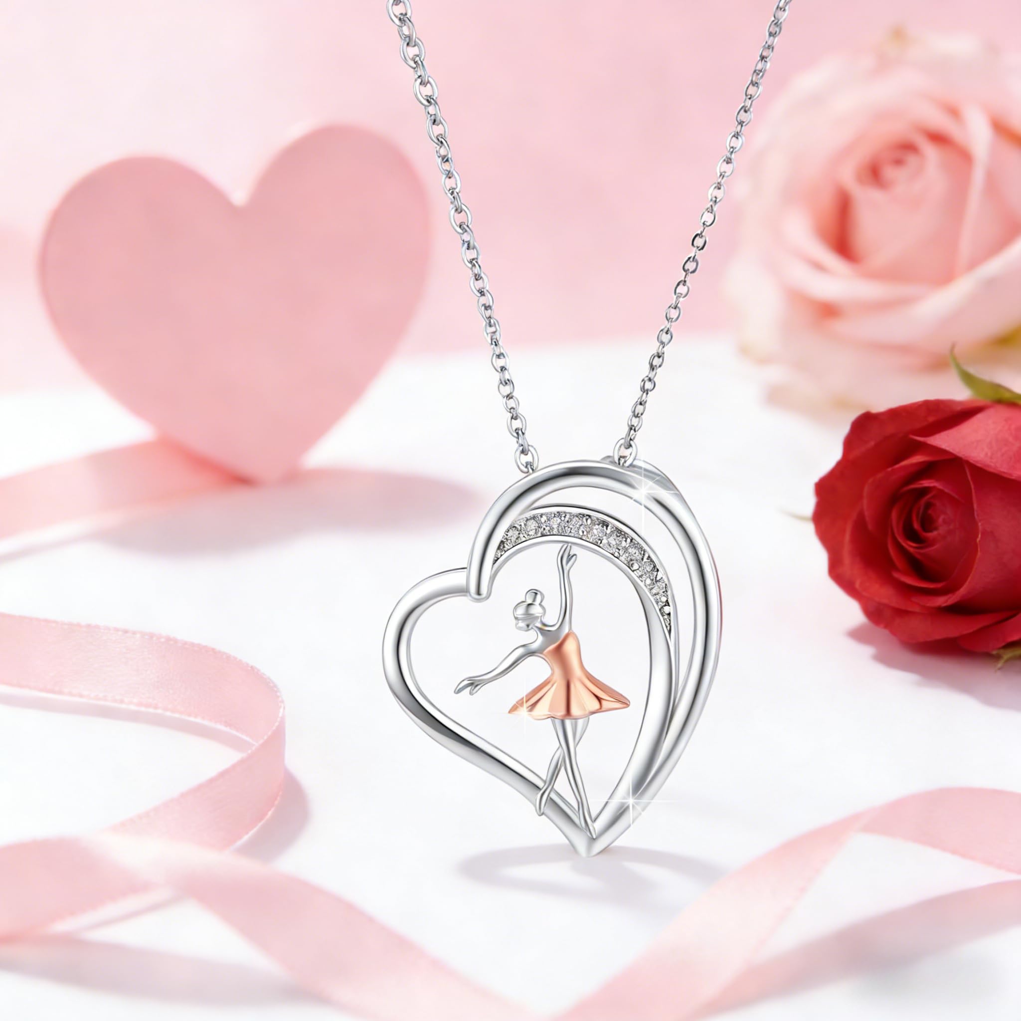 REDSUN Ballerina Halskette für Frauen, 925 Sterling Silber Herz Ballett