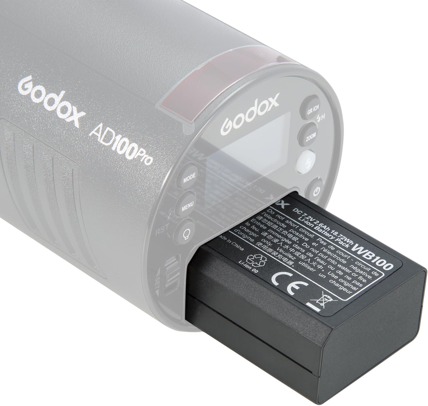 GODOX WB100 WB100A Lithium Battery Pack AD100 Pro AD100ProII Pocket Flash, V1 Series Flash, MF-R76 Series Flash, 7.2V/2600mAh/18.72Wh Battery Replacement