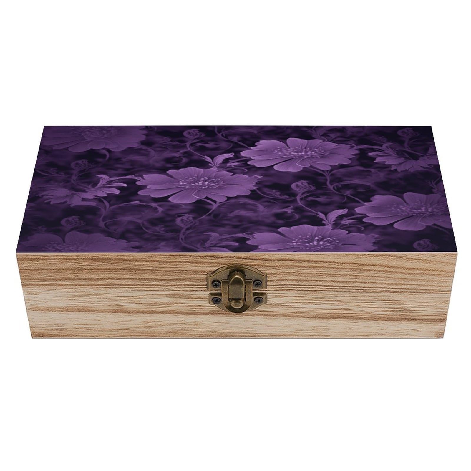 VstaDank Purple Wooden Storage Box Wooden Keepsake Box with Hinged Lid Exquisite Solid Wood Decorative Jewelry Case Memory Box for Jewelry Photos Letters Crafts Trinkets
