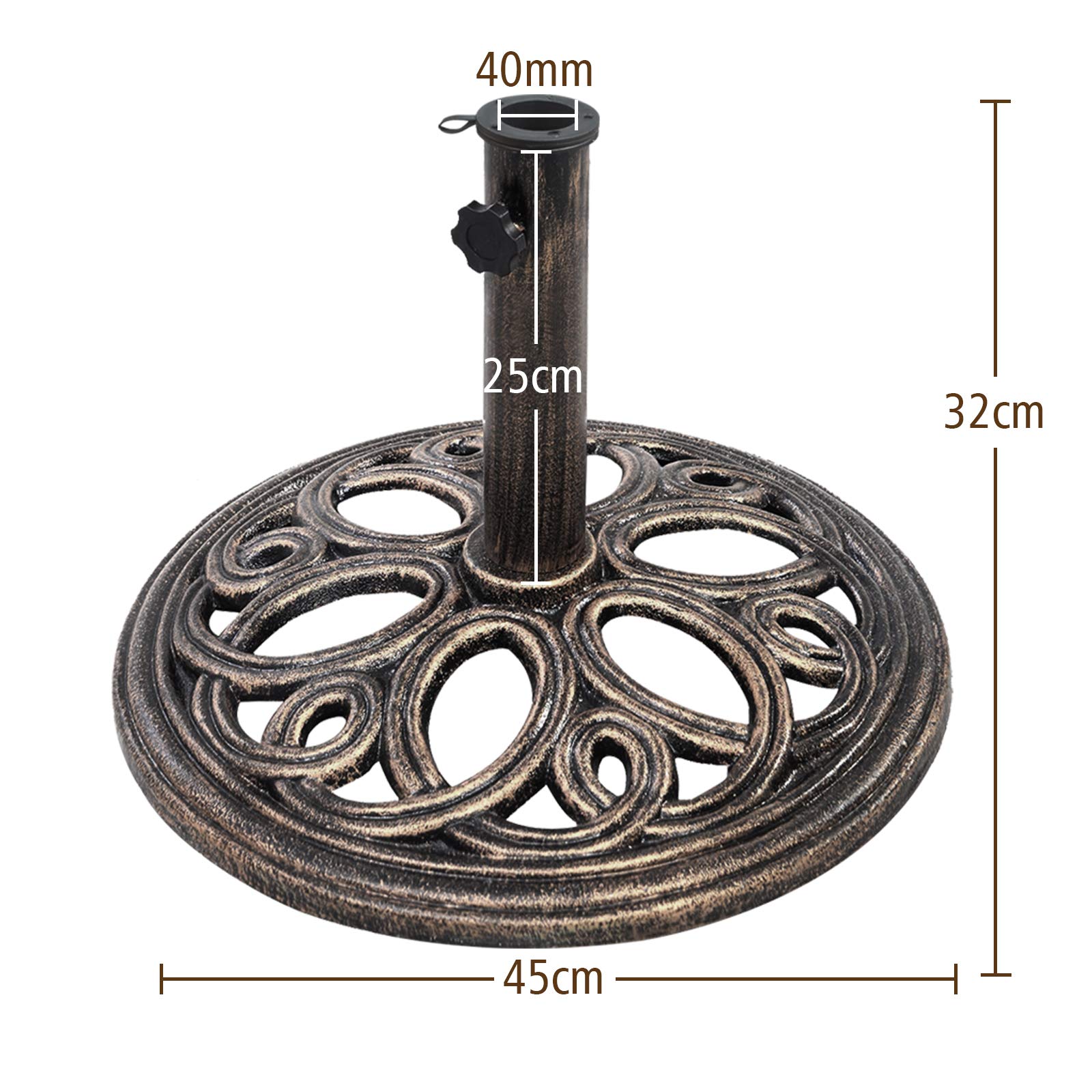 GOPLUS Pied de Parasol de Φ 38/48MM, Support de Parapluie de Jardin, Base de Parasol de Exterieur Résistante, Socle Rond de Parasol de Terrasse en Fonte Robuste, Poids pour Parasol