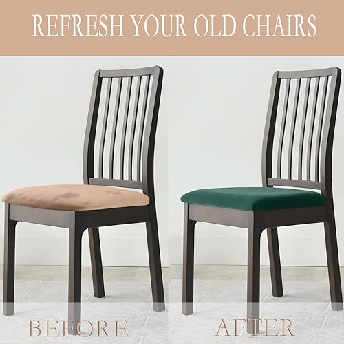 Miniatura 3 de Deisy Dee Fundas de asiento de terciopelo para sillas de comedor, fundas para sillas de comedor (4, Kelly)