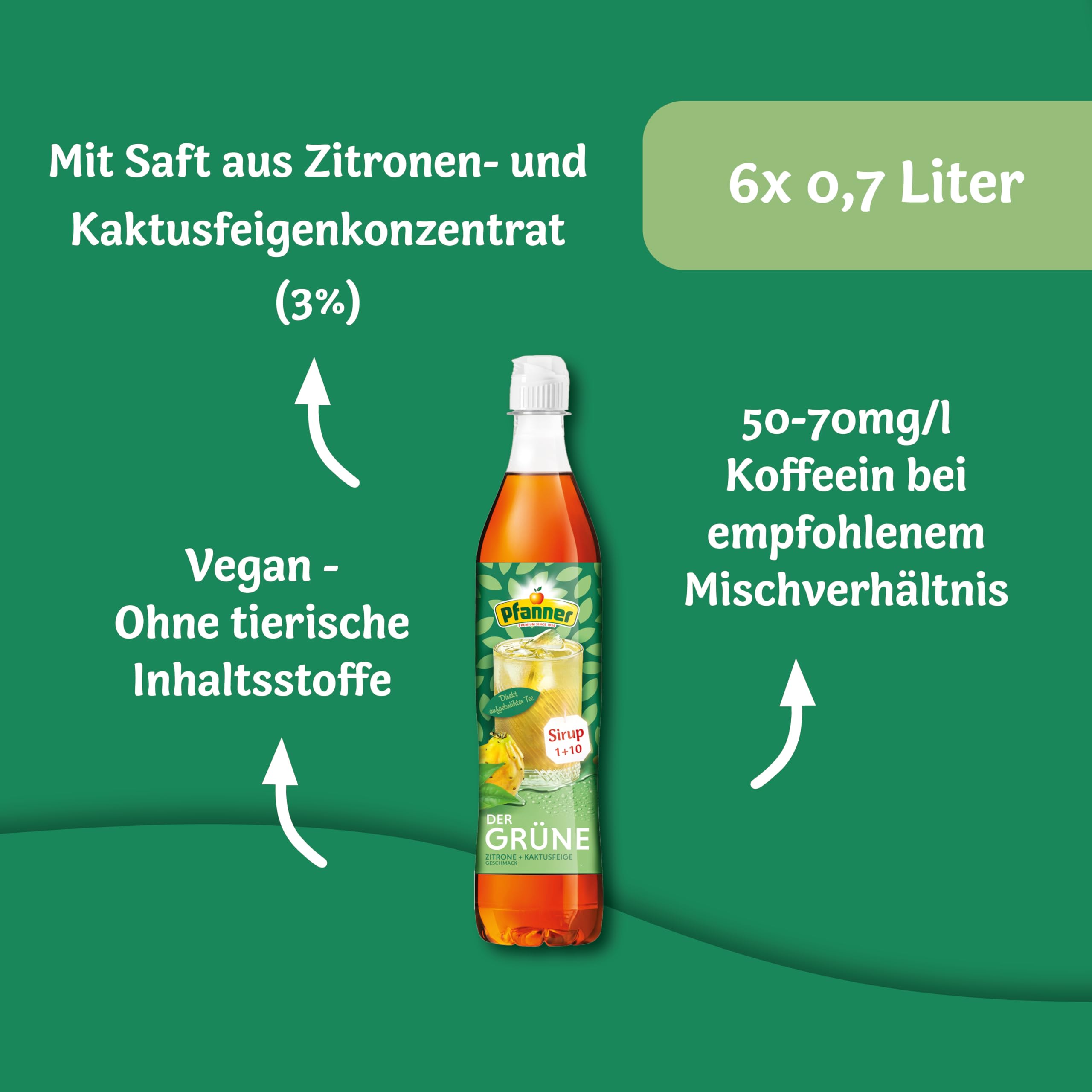 Pfanner Der Grne Zitrone-Kaktusfeige Sirup  6 x 700 ml Getrnkesirup -  ergibt ber 7 Liter Eistee - grner Tee : Amazon.de: Lebensmittel & Getrnke