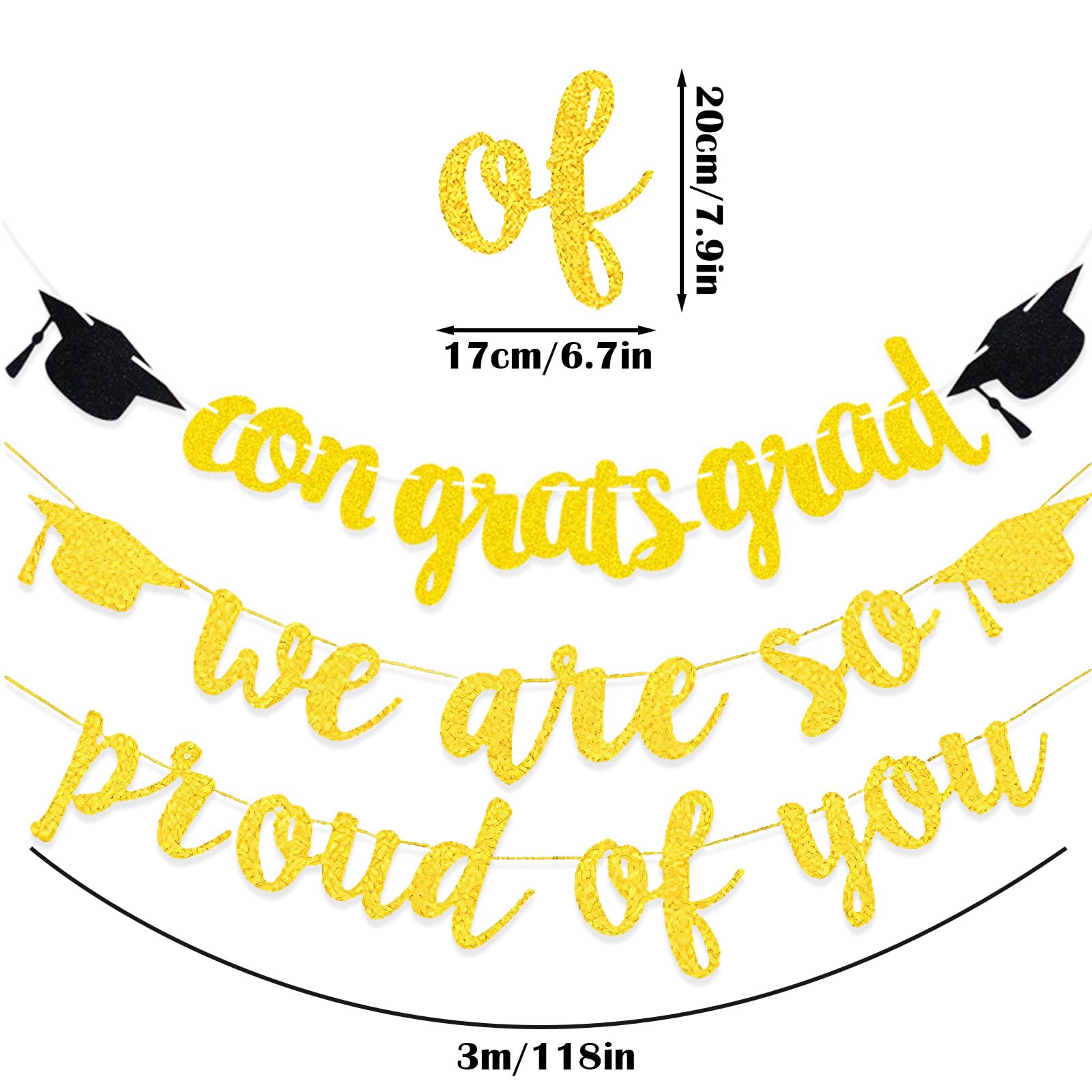 Graduation Decorations, Congratulations Banner, Shiny We Are So Proud of You Banner with Graduation Cap - Image 2