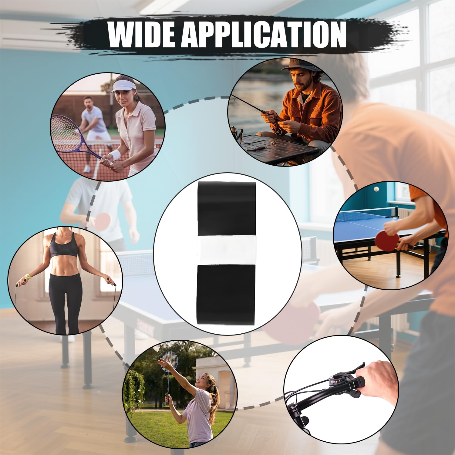 6 piezas Grip Raqueta Bádminton, Cinta de Raqueta Grip Antideslizante, Cinta de Sujeción Agarre Raqueta de Tenis Absorbente Transpirable Surgrip Padel para Squash Tenis Bádminton (Negro)
