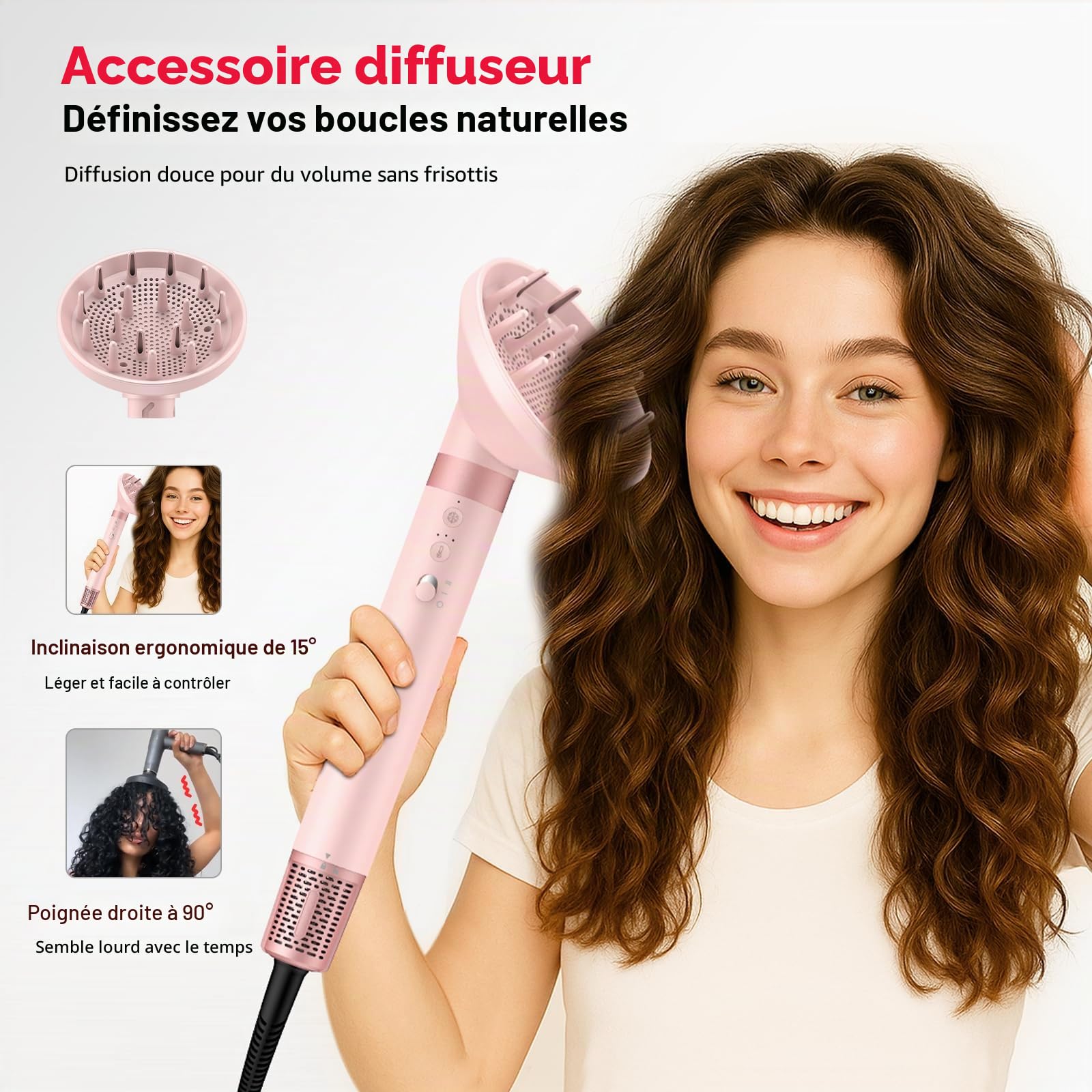 MESCOMB Hair Styler 5 en 1 - Sèche-cheveux avec Diffuseur, 110 000 tr/min Multifonction Séchage Rapide, Sans Dommage Thermique pour Boucles - Idéal pour Offrir en Cadeau