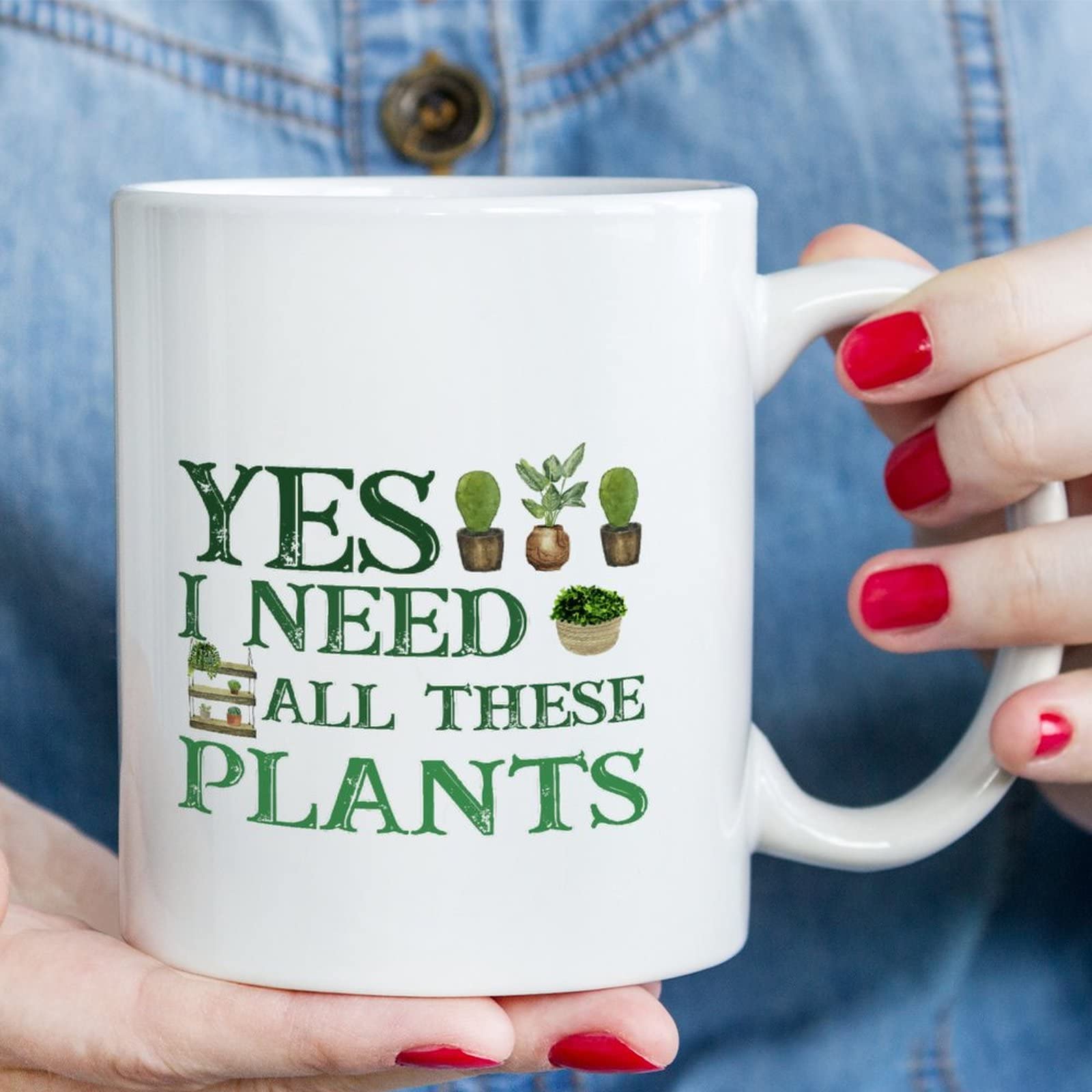 Taza De Café Boho DOTAIN - Cerámica 11 Onzas, Diseño Botánico "Just One More Plant", Regalo Para Amantes De Las Plantas