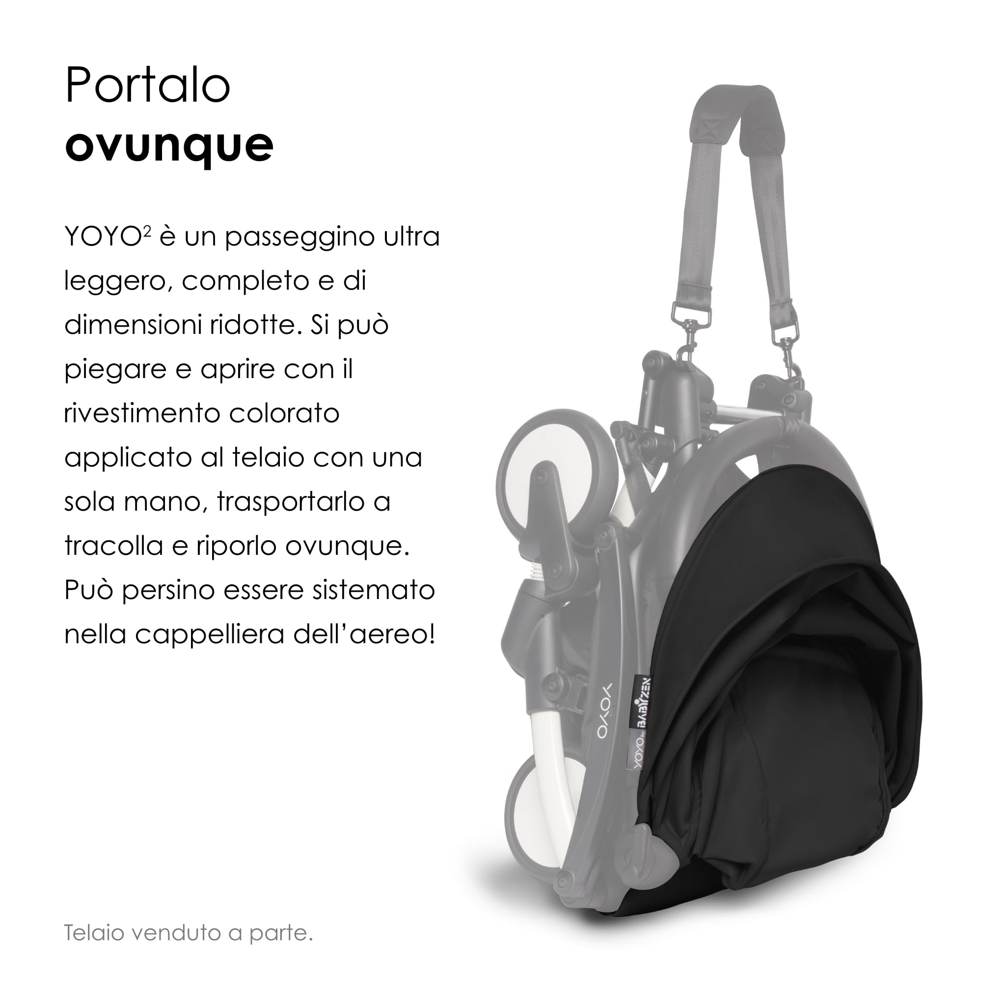 Rivestimento colorato 6+ BABYZEN YOYO Nero - Solo tessuti: Cuscino, Cappottina abbinata e tasca posteriore con cerniera - Richiede il telaio YOYO2 (Venduto a parte)