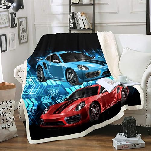 Manta de forro polar con diseño de flechas para sofá, cama, auto deportivo, manta de felpa para auto deportivo de carreras, rojo, azul, negro,