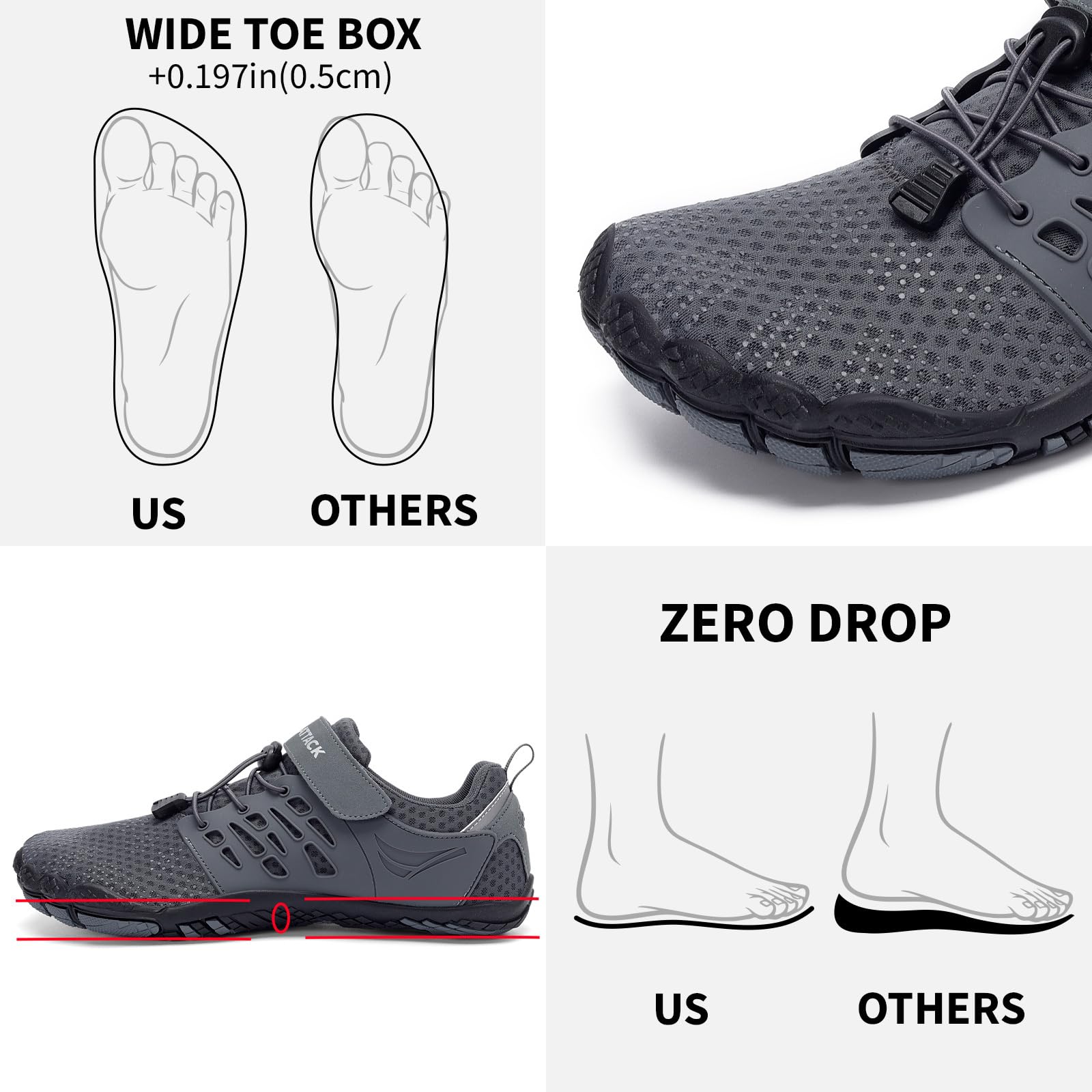 Grand Attack Men's Barefoot Shoes|Minimalist Cross-Trainer|Zero Drop Sole|Wide Toe Box