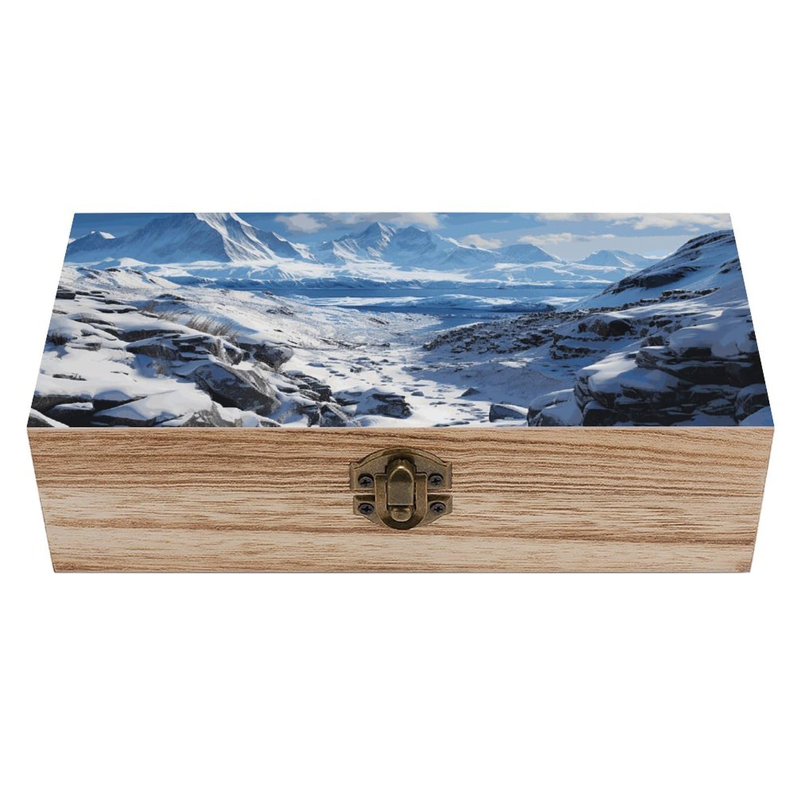 Wooden Storage Box Spectacular Snowy Mountains Wood Gift Box with Hinged Lid Vintage Decorative Jewelry Boxes Memory Box for Jewelry Art Hobbies Home Storage Treasure Keepsake Gift 7.9''x3.9''x2.3''