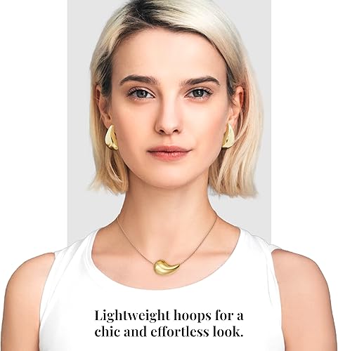 Miniatura 3 de Aretes de lágrima de oro y plata de 18 quilates, aretes de aro de oro grueso y collar hueco de gota de agua para mujer, juego de joyería de moda en