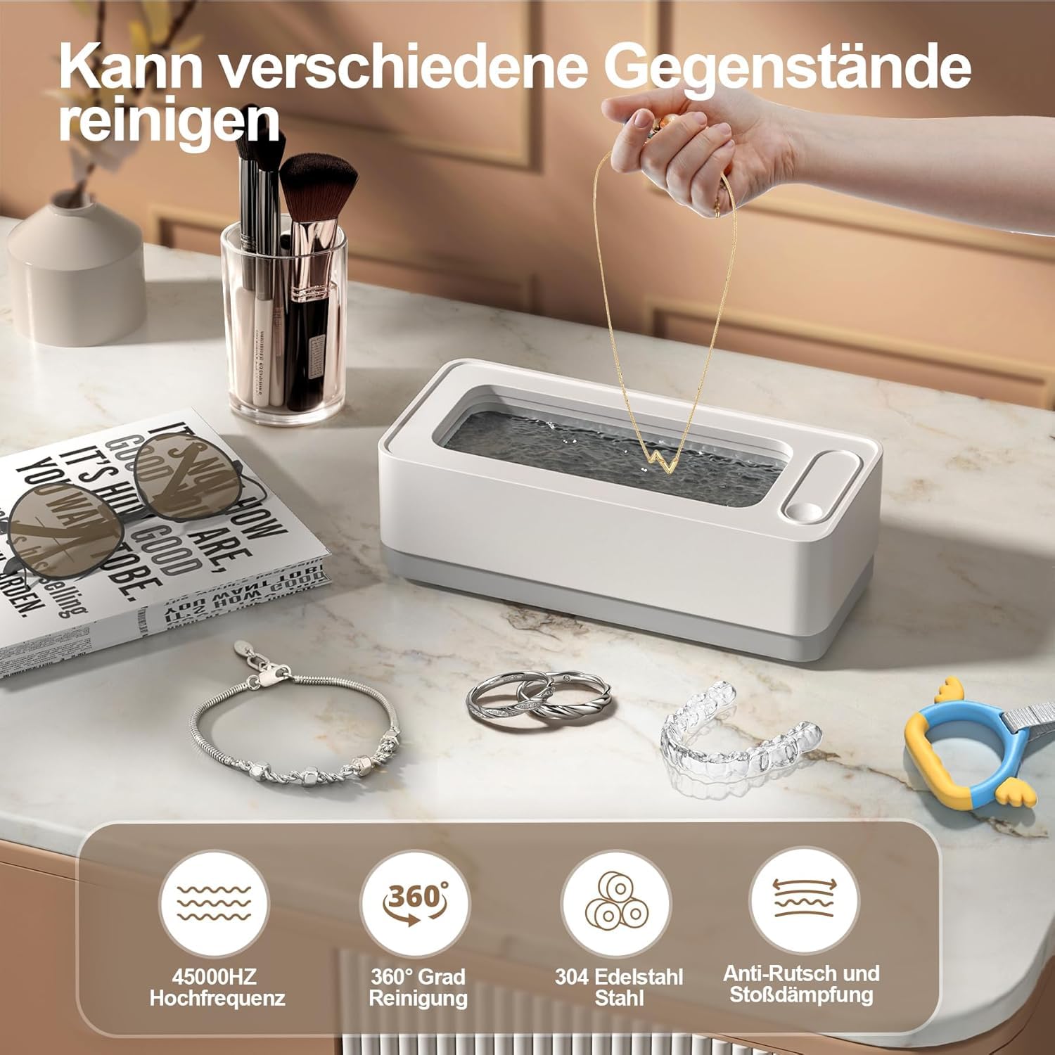 Jewelry Cleaner,Clean Machine Professional Sonic Portable Household Cleaner for Cleaning Jewelry,Eyeglass, Watches,Coins, Makeup Brush — view 5
