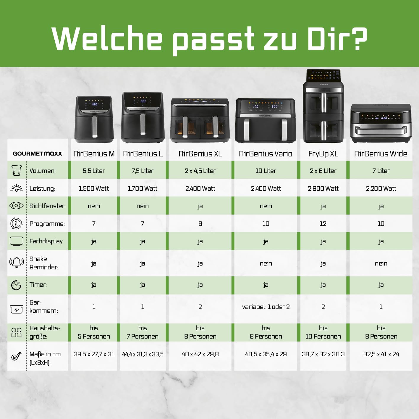 GOURMETmaxx FryUp XL vertikale Doppelkammer Heißluftfritteuse mit Sichtfenster - 12 L | Airfryer mit 9,6 Zoll Multi-Colour LED-Touchdisplay & 12 Programmen | Heißluftfritteuse 2 Kammern mit Oberhitze