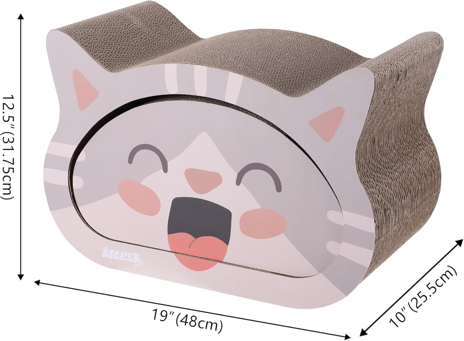 CSR1000A Opal 19" Modern Cardboard Happy Cat Head 2-in-1 Cat Cave Scratcher with Built-in Bell Toys and Catnip, Muted Pink/Cream