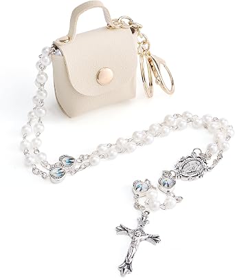 Rosary Beads Catholic for Women Confirmation Gifts Keychain Mini Handbag Pendant Artificial Pearls Rosary