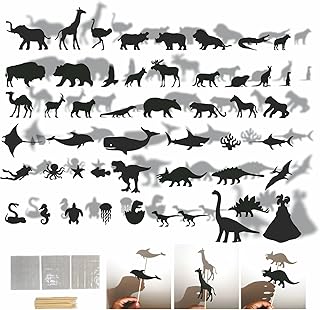 50-Piece Animal Shadow Puppet Theater Kit – Land, Ocean & Dinosaur Silhouette Felt Cutouts with Sticks – Educational Storytelling Toys for Kids, DIY Shadow Play & Classroom Activities