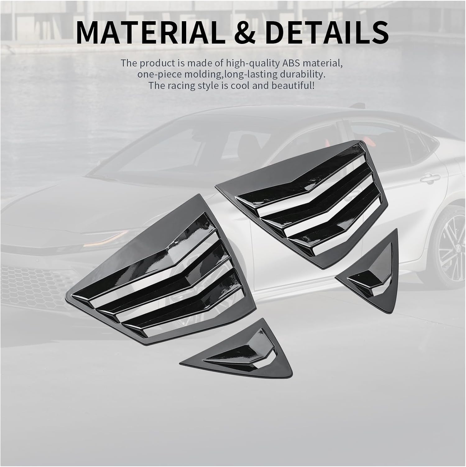 Rear Side Window Louvers Fit for Toyota Camry 9th Gen 2024 2025, Racing Style Sport ABS Air Vent Scoop Shades Cover Trim Blinds, Exterior Accessories, 2 PCS (Glossy Black)