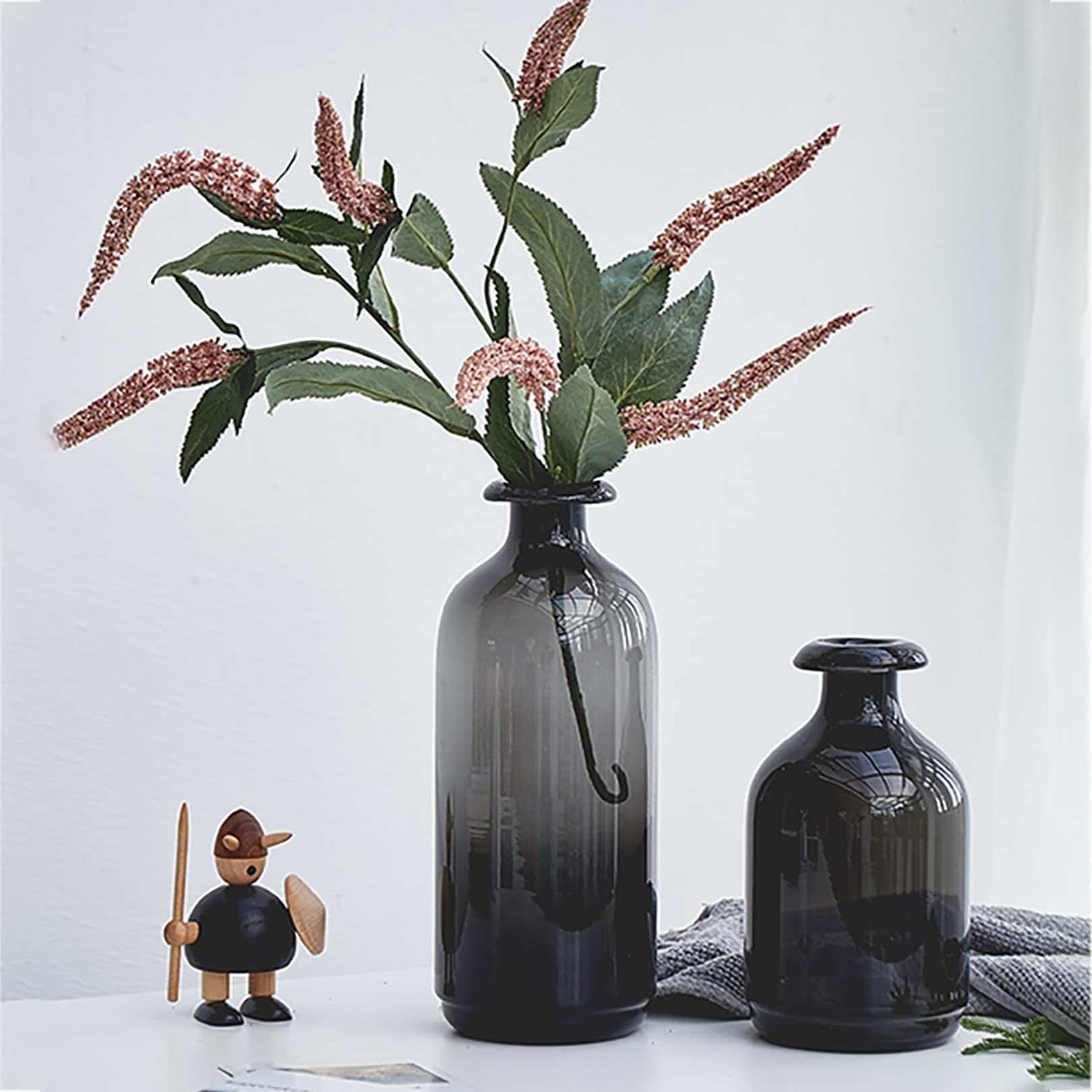 Cutfouwe Schwarze Glasvase für Blumen, Vasen für Tafelaufsätze, handgefertigte Kunstglasblumen, Couchtischdekorationen, Vase, groß und klein