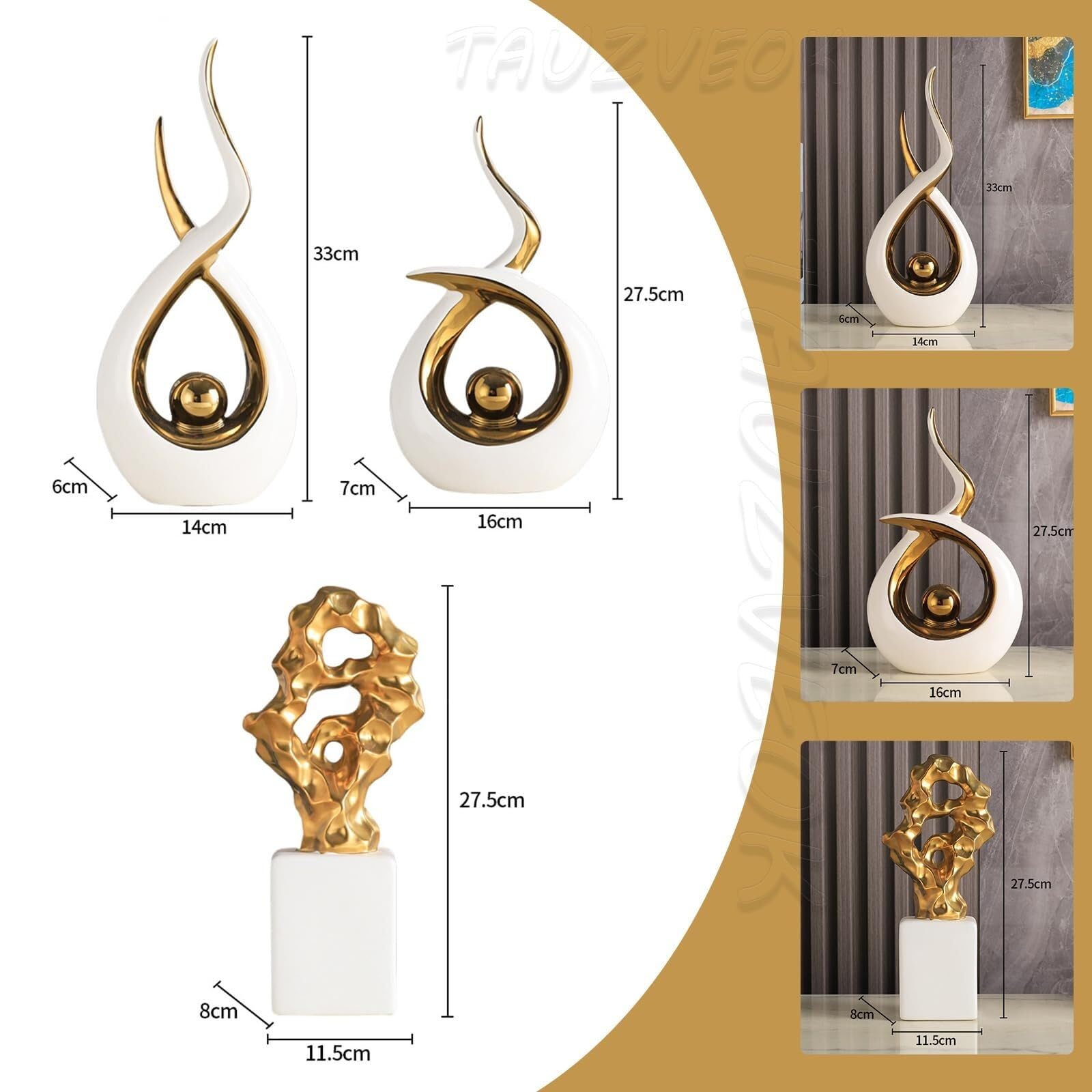 Regalos para Mujeres Escultura Decorativa Moderna de la Estatua Abstracta cerámica del Oro Blanco for el hogar Decoración para estanterías(Lucky B)